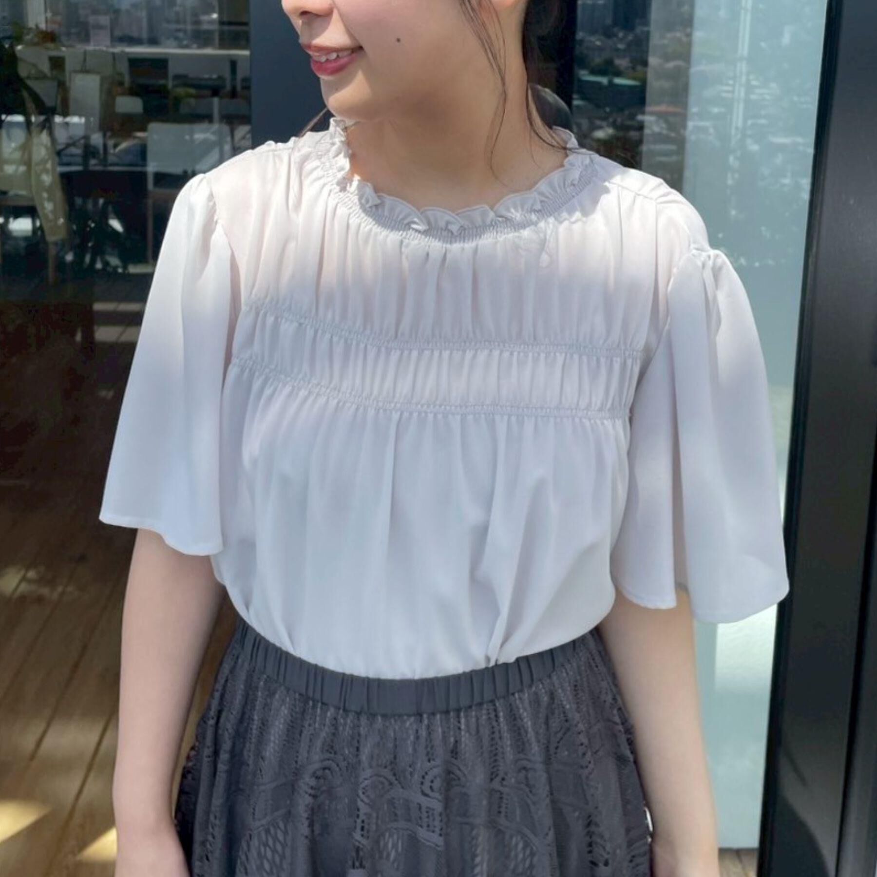 Couture broach「【二の腕カバー・通勤】シャーリングシアーブラウス」|シャツ・ブラウス|