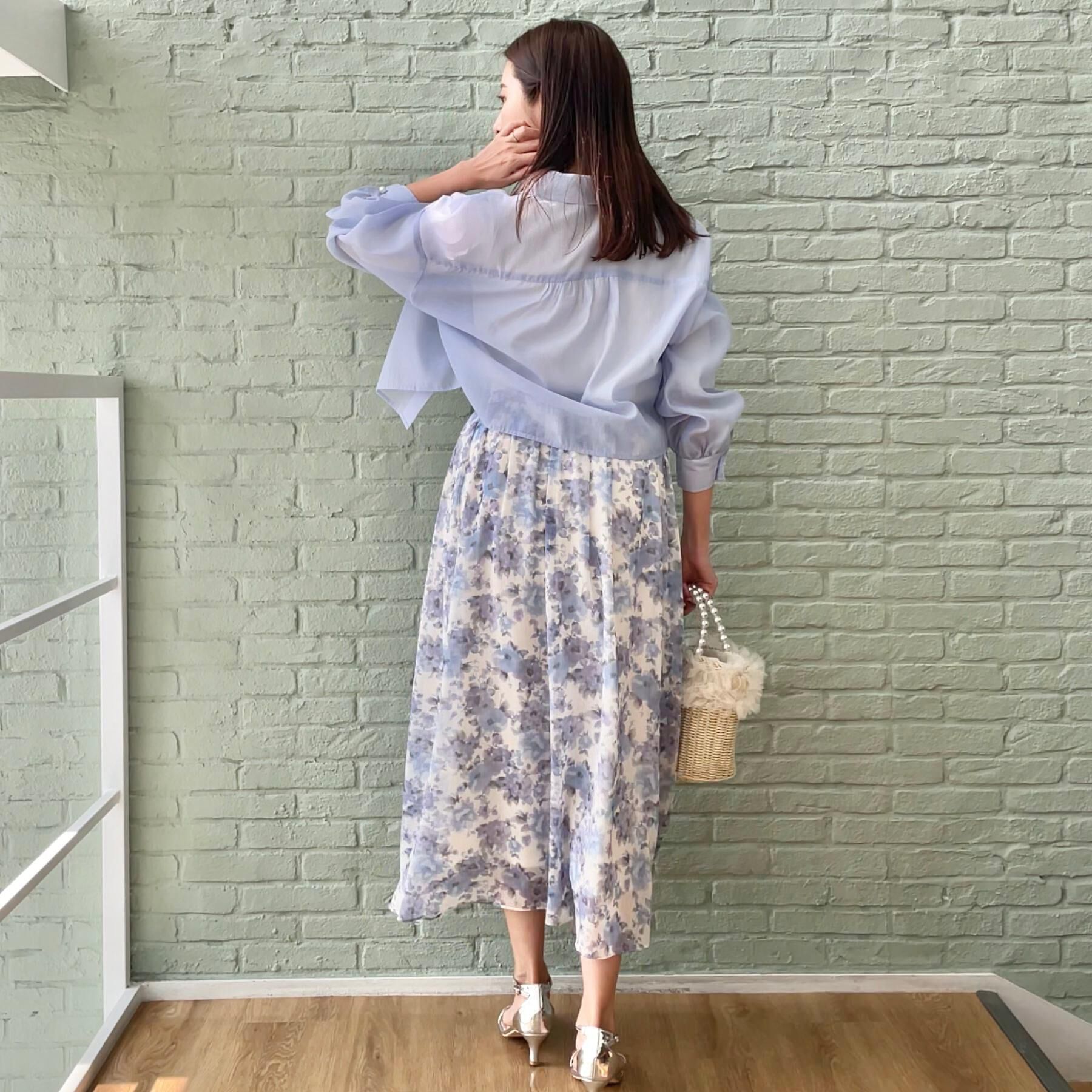 Couture broach「【華やか・ウエストゴム】かすれプリント楊柳スカート」|スカート|