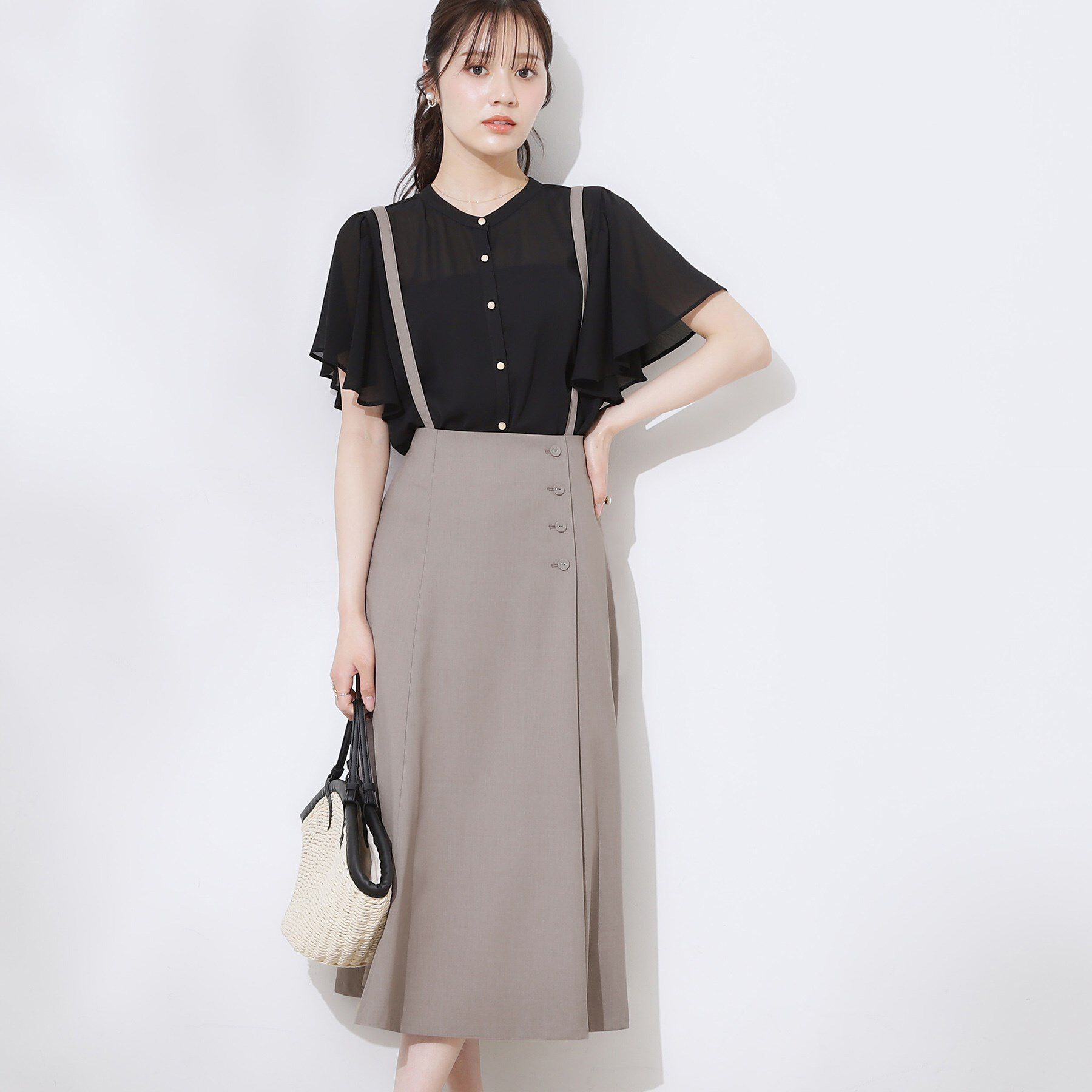 Couture broach「【2WAY・通勤・きれいめ】リネンライク サス付きスカート」|ジャンパースカート|
