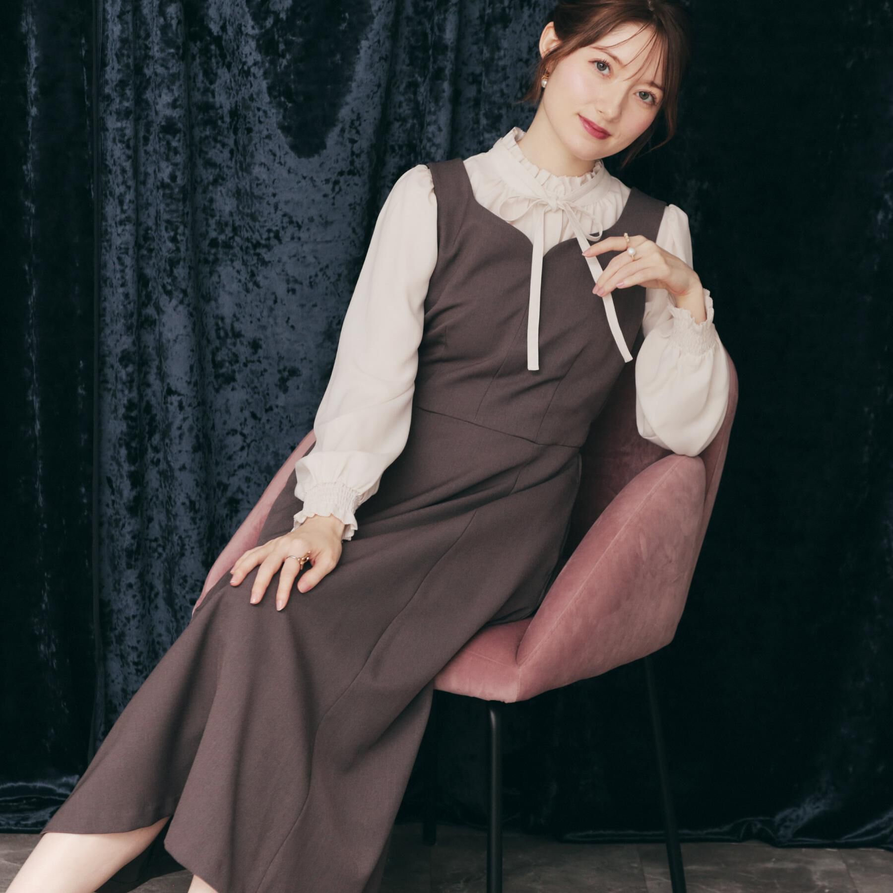 Couture broach「【帯電防止・通勤】ハートネック フレアージャンスカ」|ワンピース|チャコールグレー(0