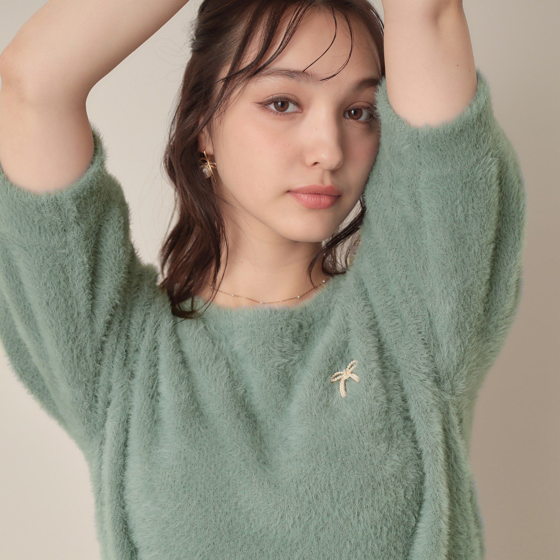 Couture broach「【着映え・5分袖・フェミニン】ラメフェザー半袖ニット」|ニット・セーター|