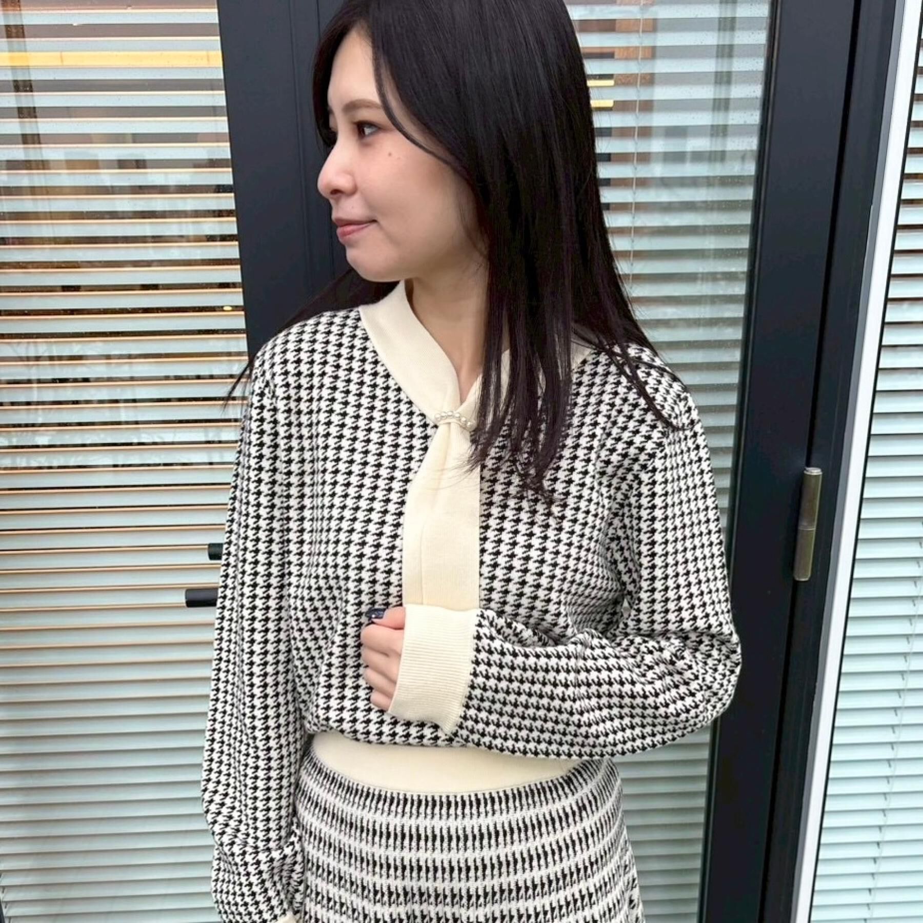 Couture broach「【クラシカル・大人レディ】千鳥ジャカードパール調タイニットトップス」|ニット・セーター|