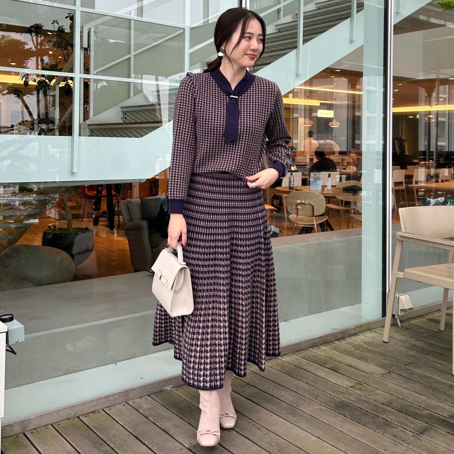 Couture broach「【クラシカル・大人レディ】千鳥ジャカードパール調タイニットトップス」|ニット・セーター|