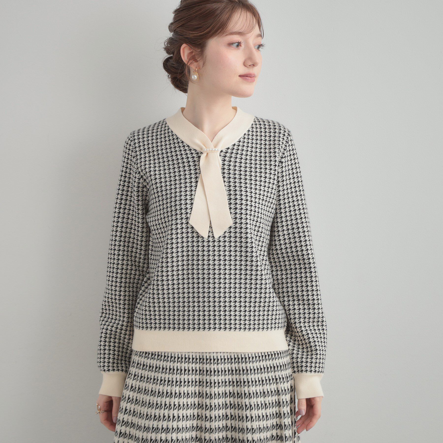 Couture broach「【クラシカル・大人レディ】千鳥ジャカードパール調タイニットトップス」|ニット・セーター|