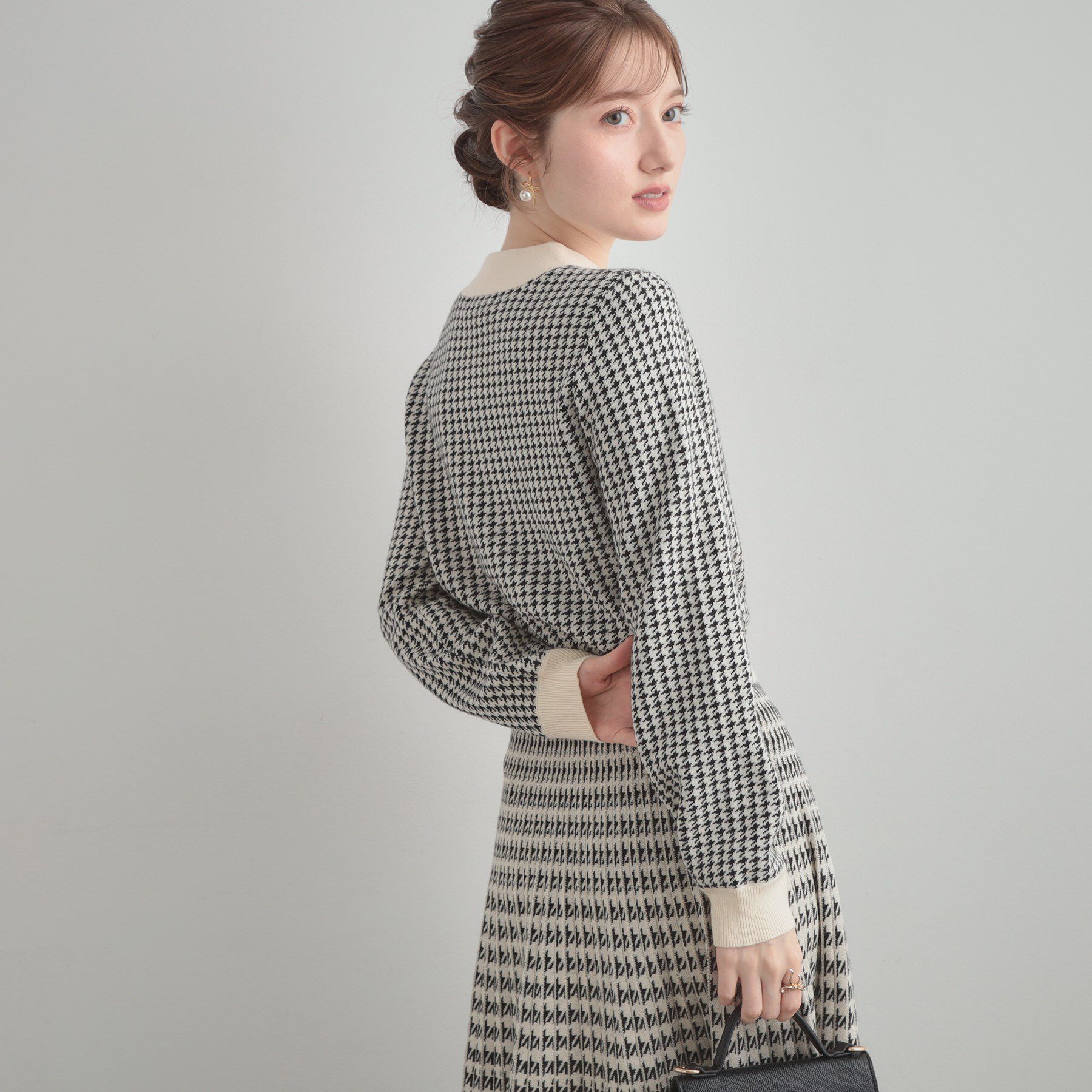 Couture broach「【クラシカル・大人レディ】千鳥ジャカードパール調タイニットトップス」|ニット・セーター|