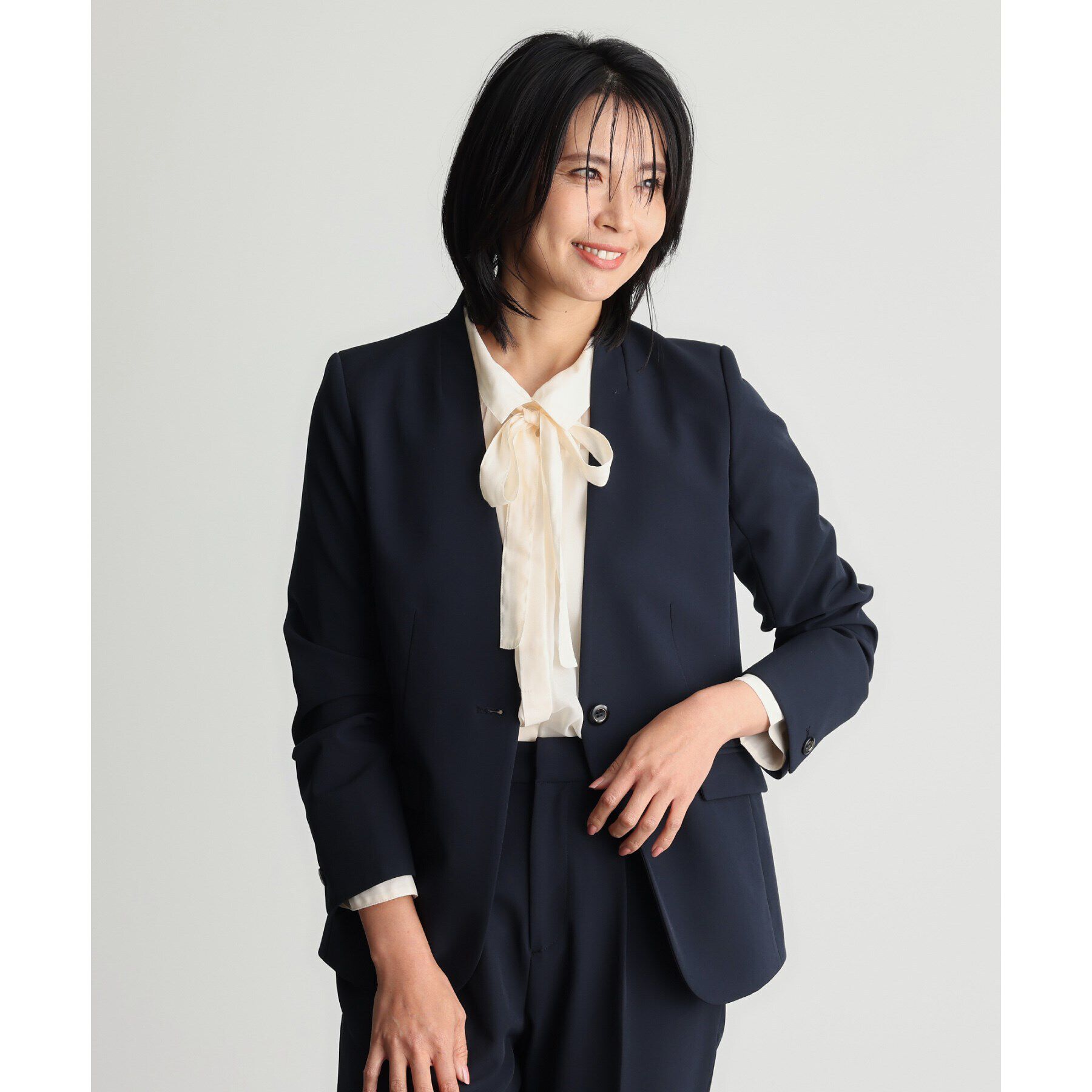 THE SHOP TK「【汚れ防止／シワになりにくい／セレモニー／通勤】ダブルクロスノーカラージャケット／洗える／サスティナ」|ノーカラージャケット|