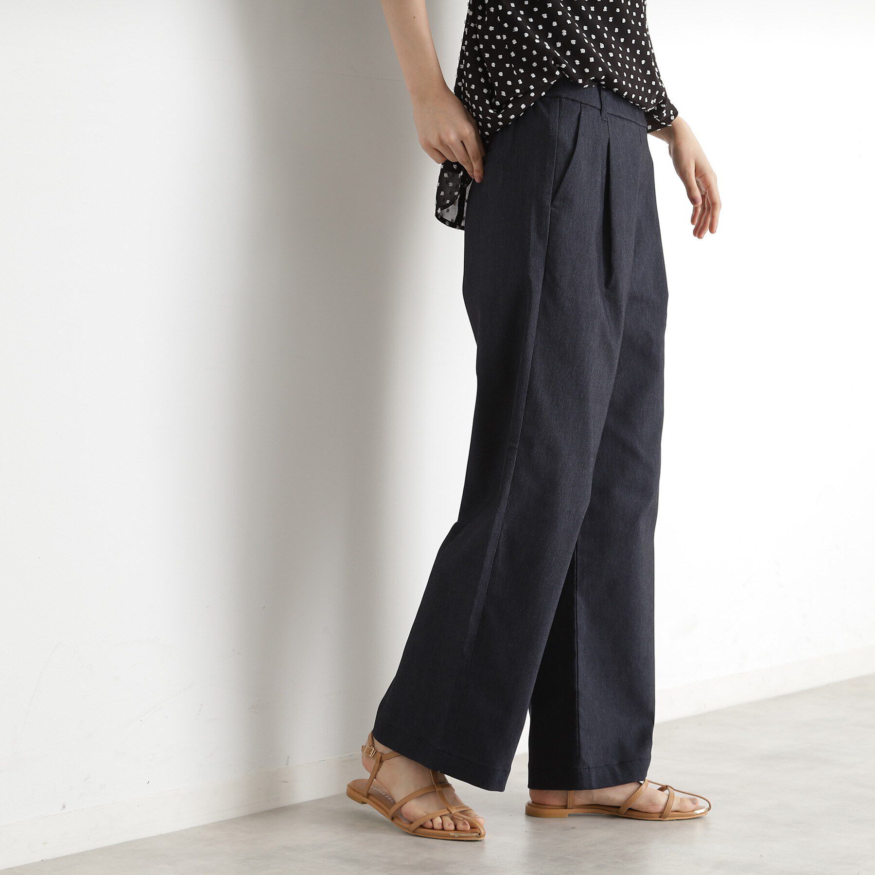 THE SHOP TK「ハイパーストレッチワイドパンツ【洗える】」|その他|ネイビー(094)