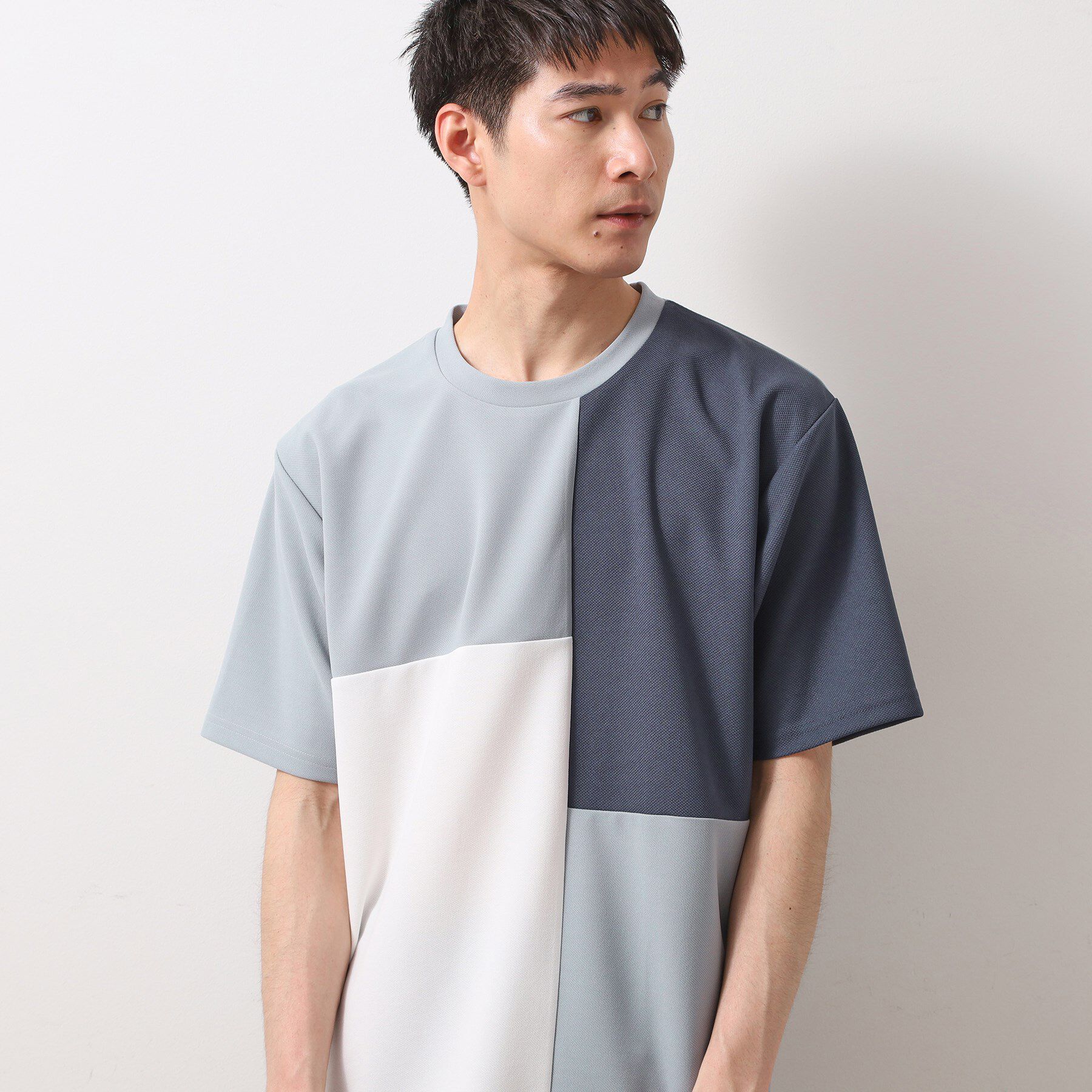 THE SHOP TK「ツイルブロッキング半袖Tシャツ」|Tシャツ・カットソー|ブルー(593)