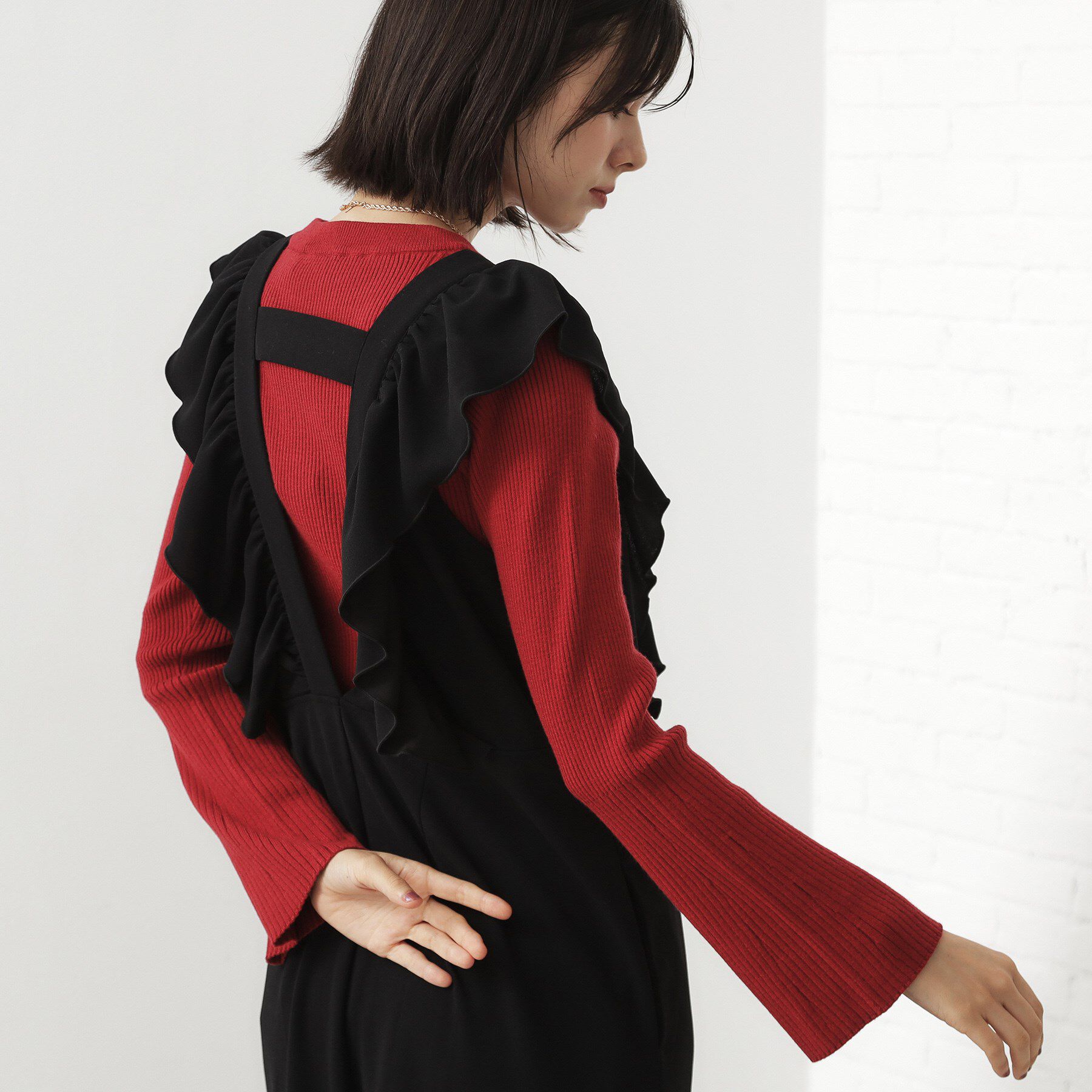 THE SHOP TK「【品よく魅せる】フレアスリーブ リブニット/毛玉になりにくい/静電気防止/洗濯機OK」|ニット・セーター|