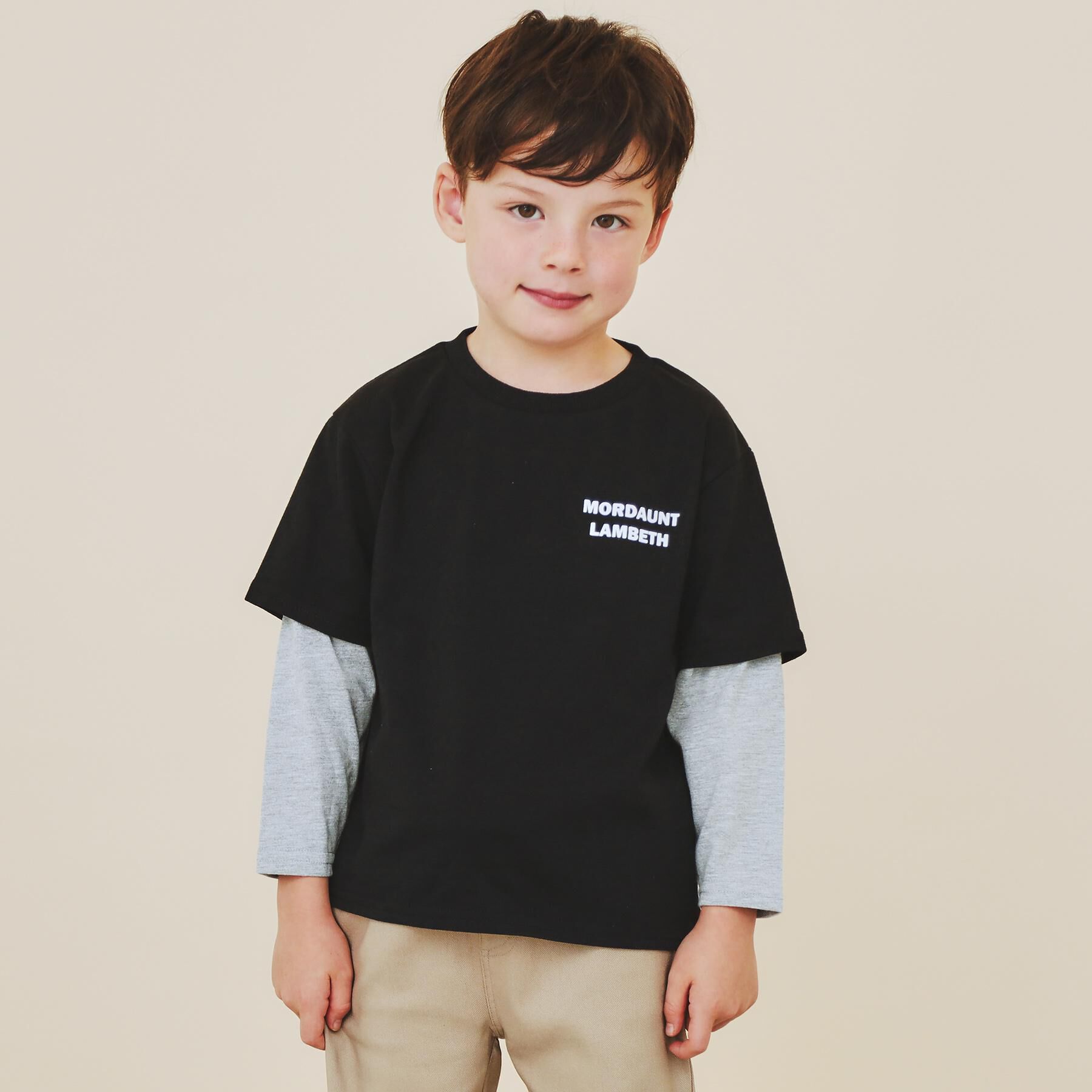 THE SHOP TK「【110－160】レイヤード風デニムアップリケロンTee」|Tシャツ・カットソー|