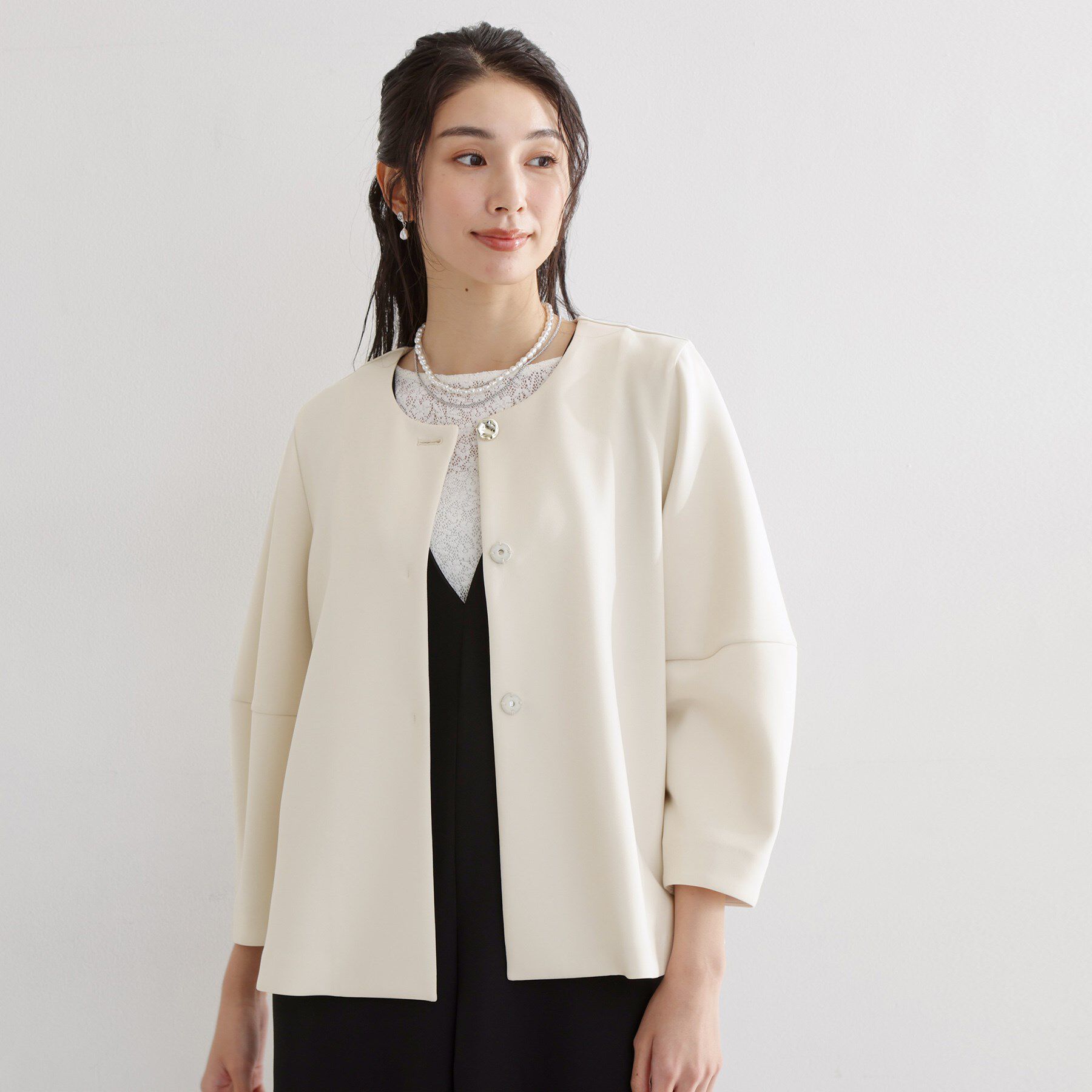 THE SHOP TK「【通勤・セレモニー】ノーカラーダンボールジャケット」|ノーカラージャケット|