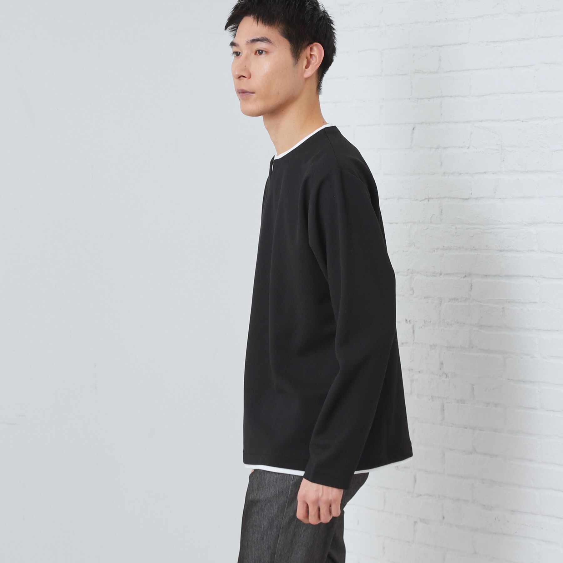 THE SHOP TK「【1枚で手抜きに見えない】キーネック フェイクレイヤード長袖Tシャツ」|Tシャツ・カットソー|