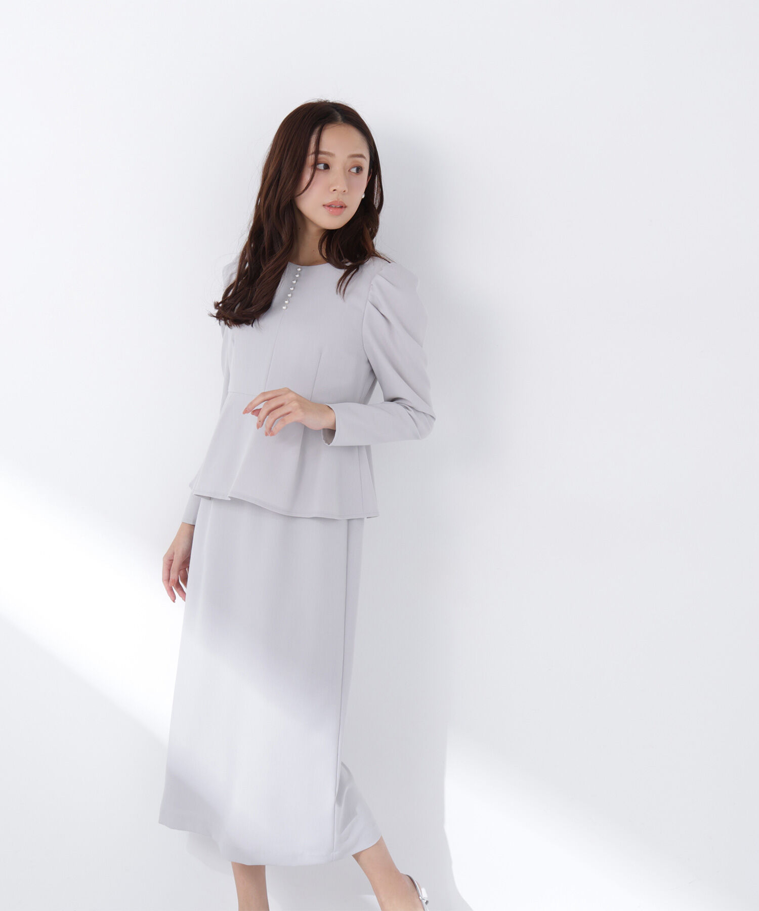  「ラインパールペプラムワンピース」|ワンピース|