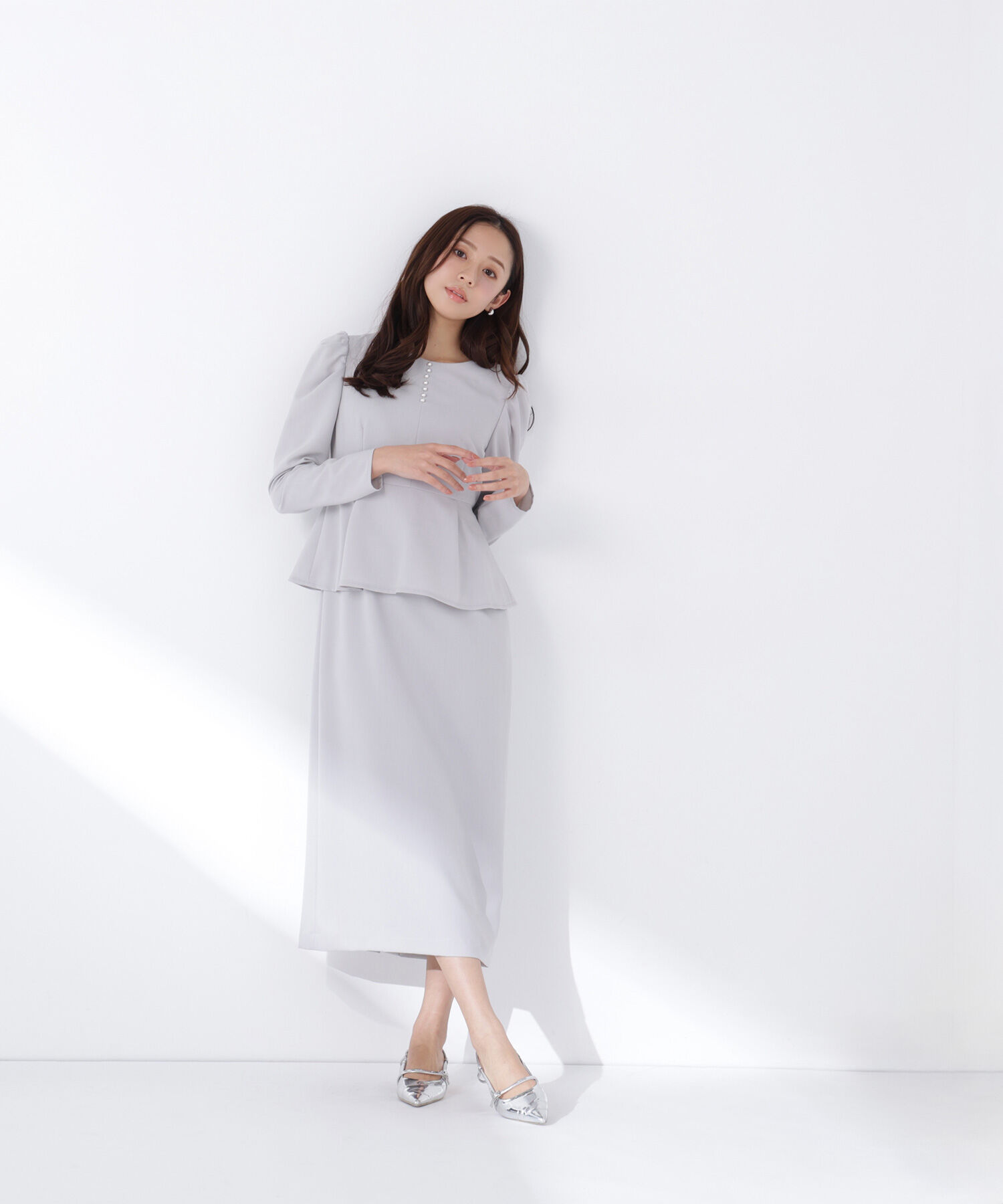  「ラインパールペプラムワンピース」|ワンピース|