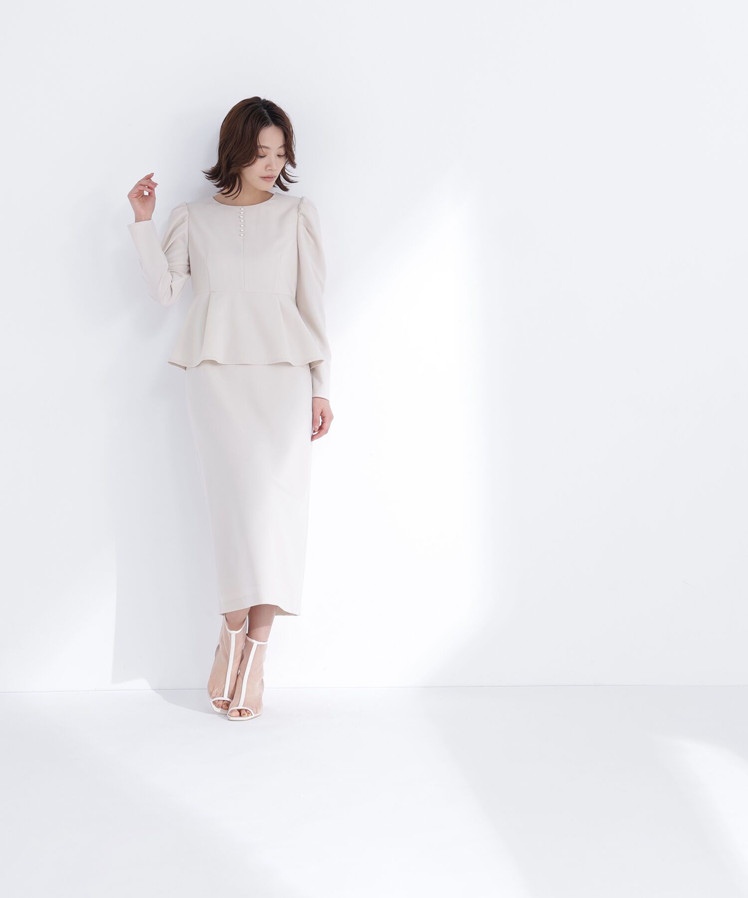  「ラインパールペプラムワンピース」|ワンピース|