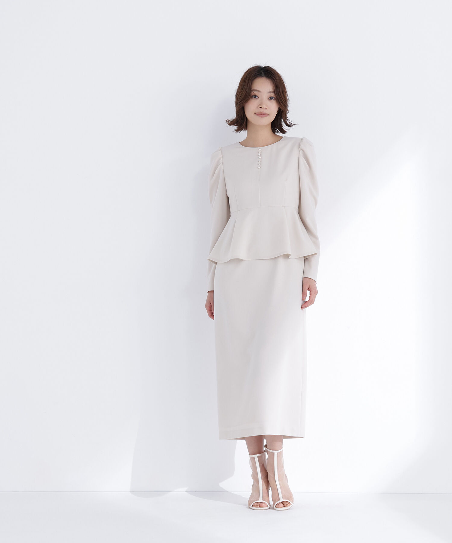  「ラインパールペプラムワンピース」|ワンピース|