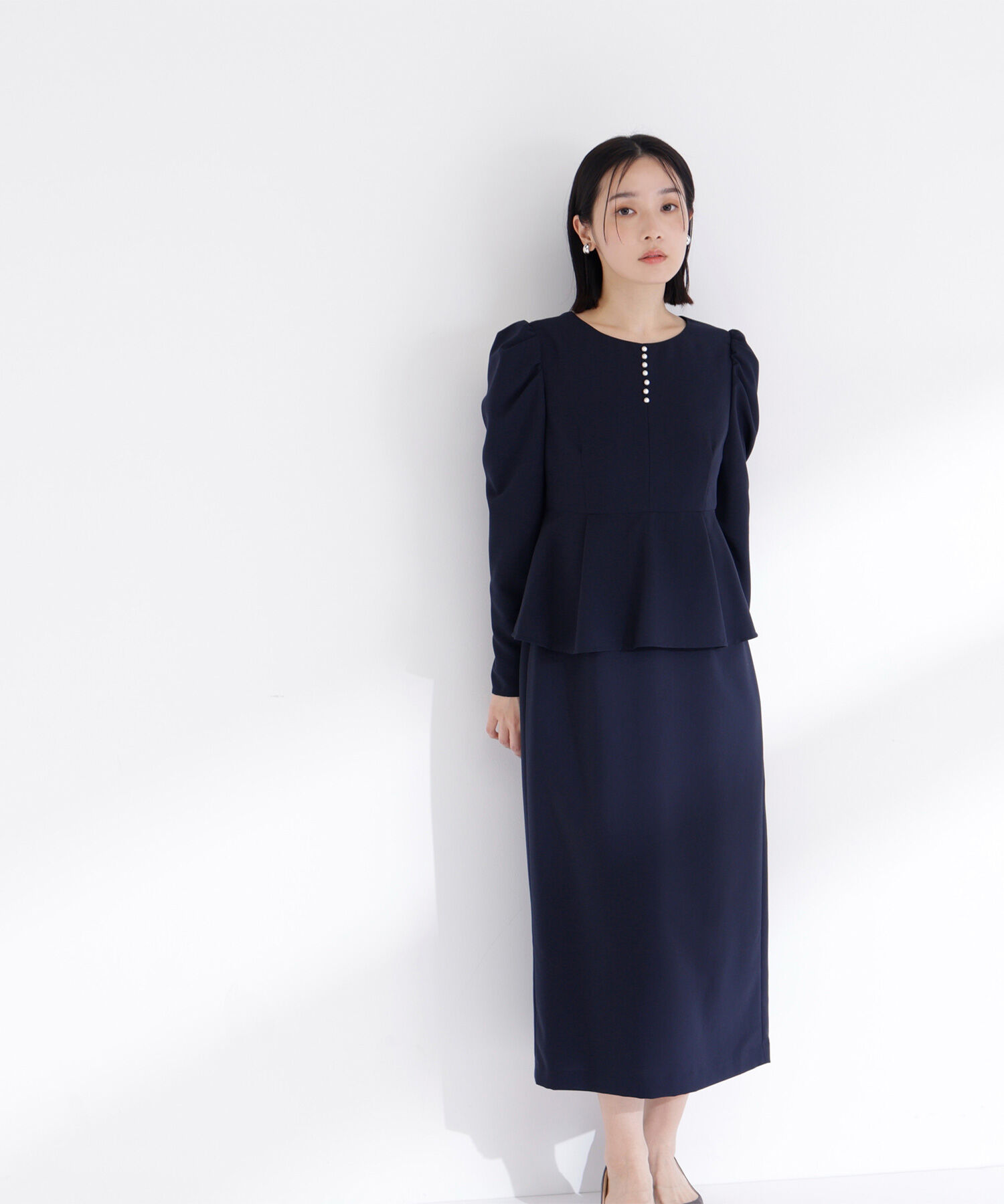  「ラインパールペプラムワンピース」|ワンピース|