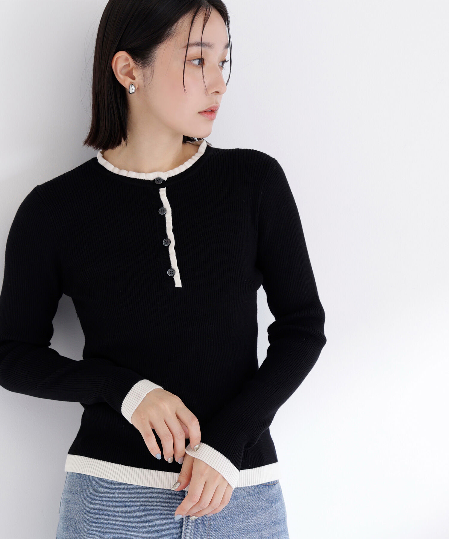  「バイカラーフリルトリムニット」|ニット・セーター|