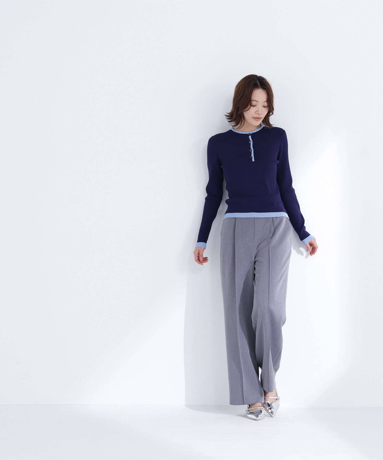  「バイカラーフリルトリムニット」|ニット・セーター|