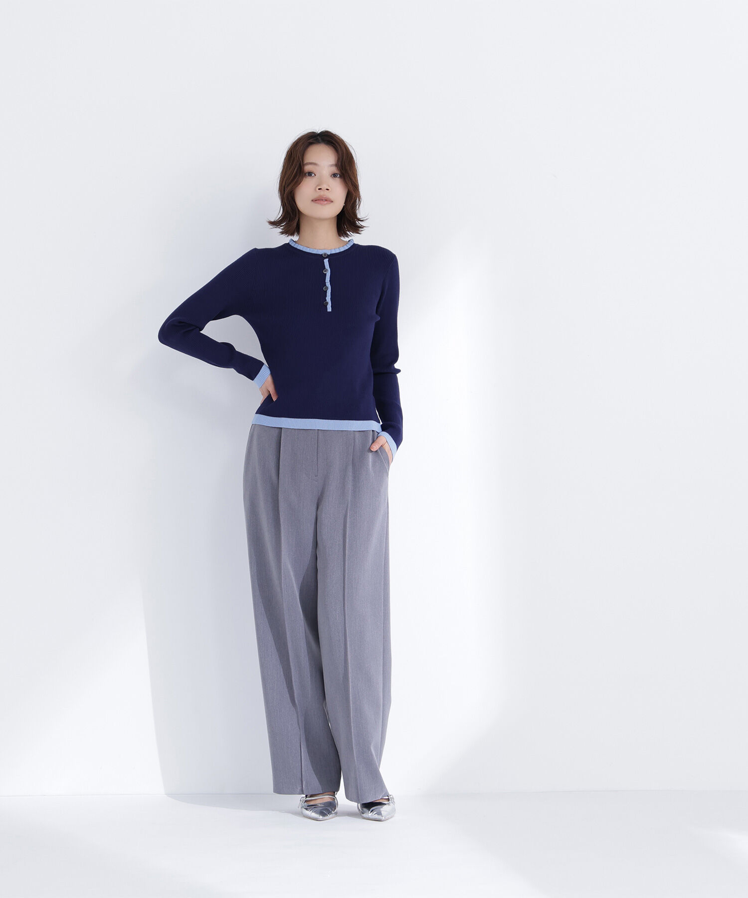  「バイカラーフリルトリムニット」|ニット・セーター|