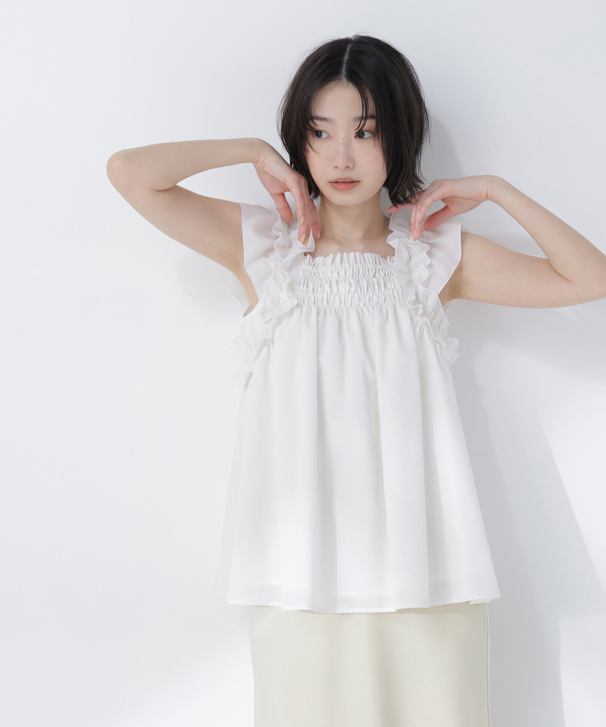  「フリルスリーブチュニック」|シャツ・ブラウス|オフホワイト1
