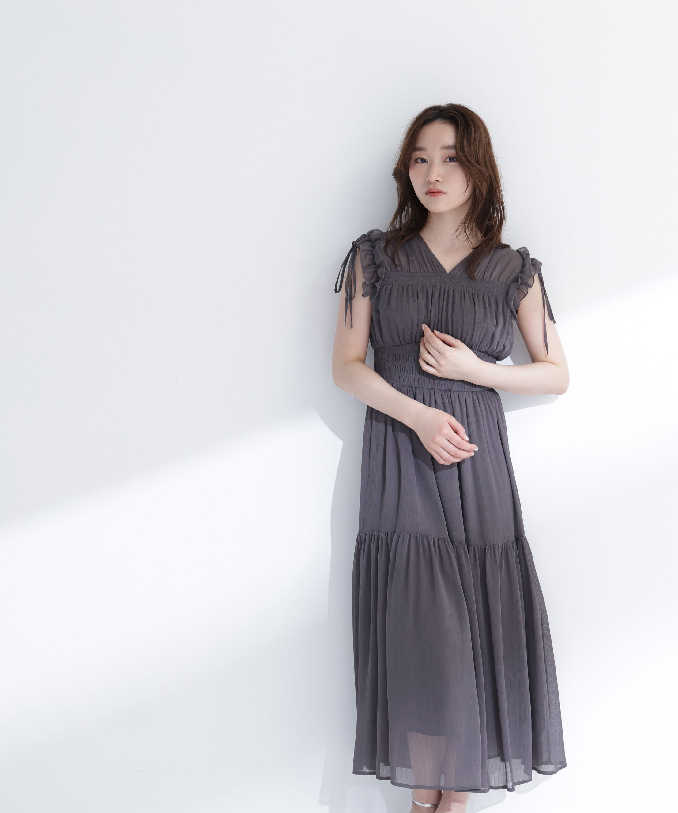 「フリルショルダー楊柳ワンピース」|ワンピース|