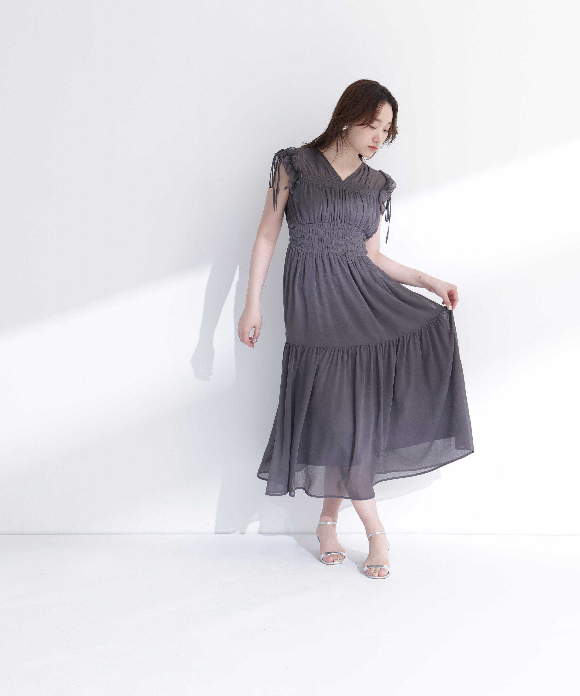  「フリルショルダー楊柳ワンピース」|ワンピース|