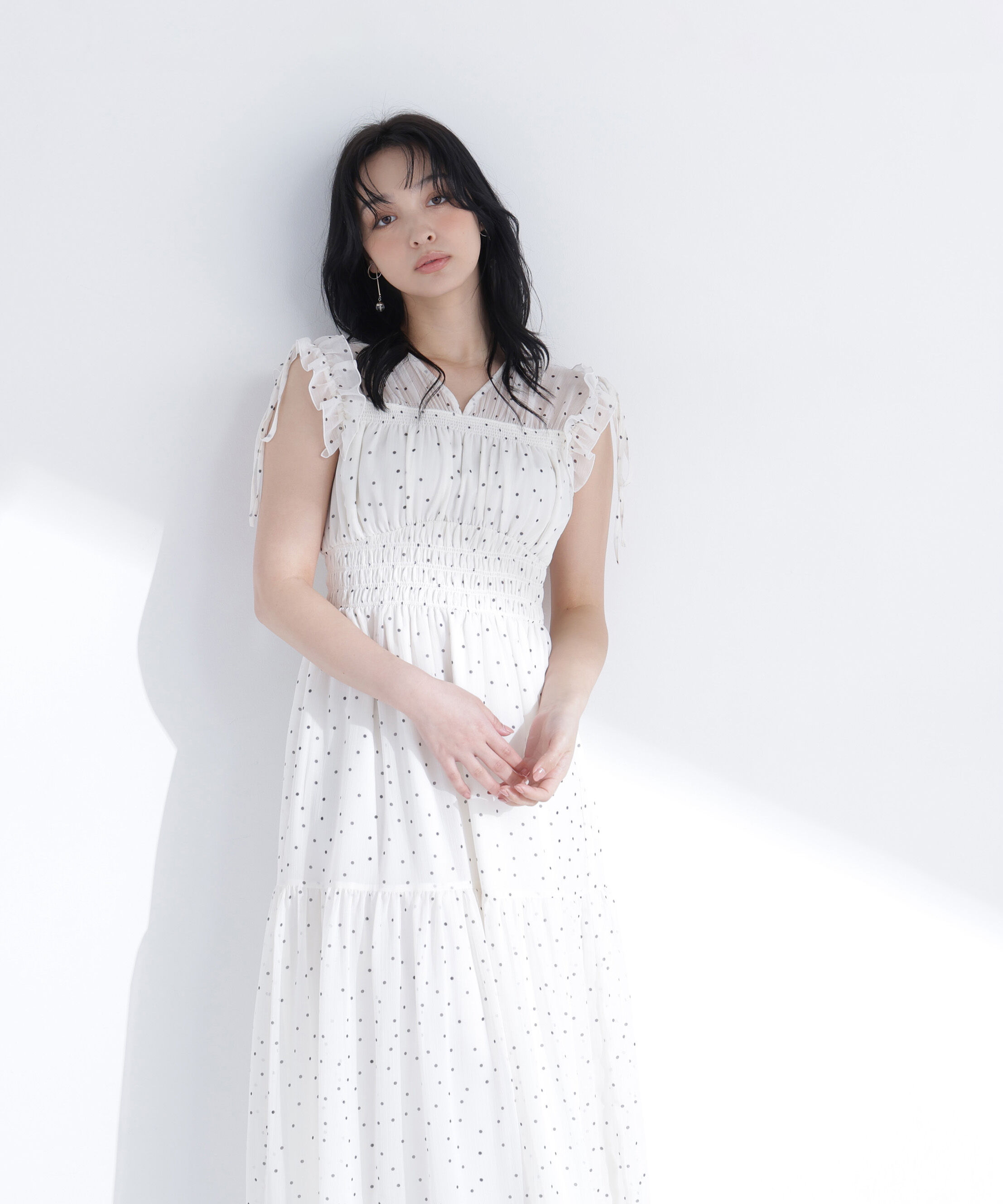  「フリルショルダー楊柳ワンピース」|ワンピース|