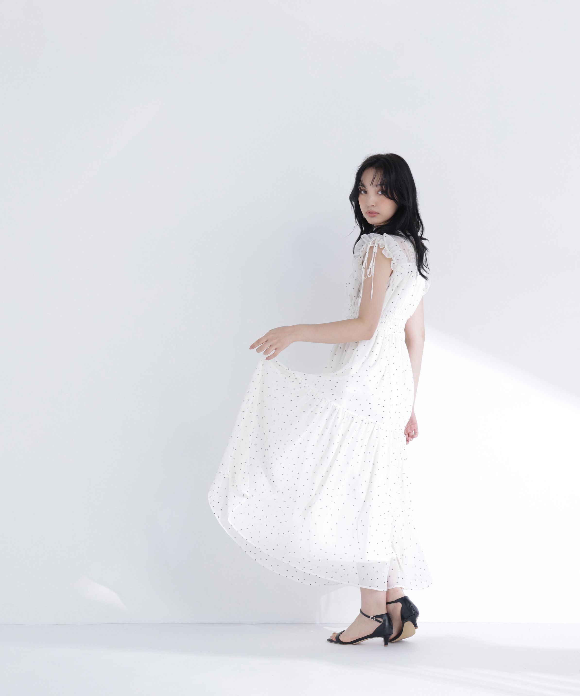  「フリルショルダー楊柳ワンピース」|ワンピース|