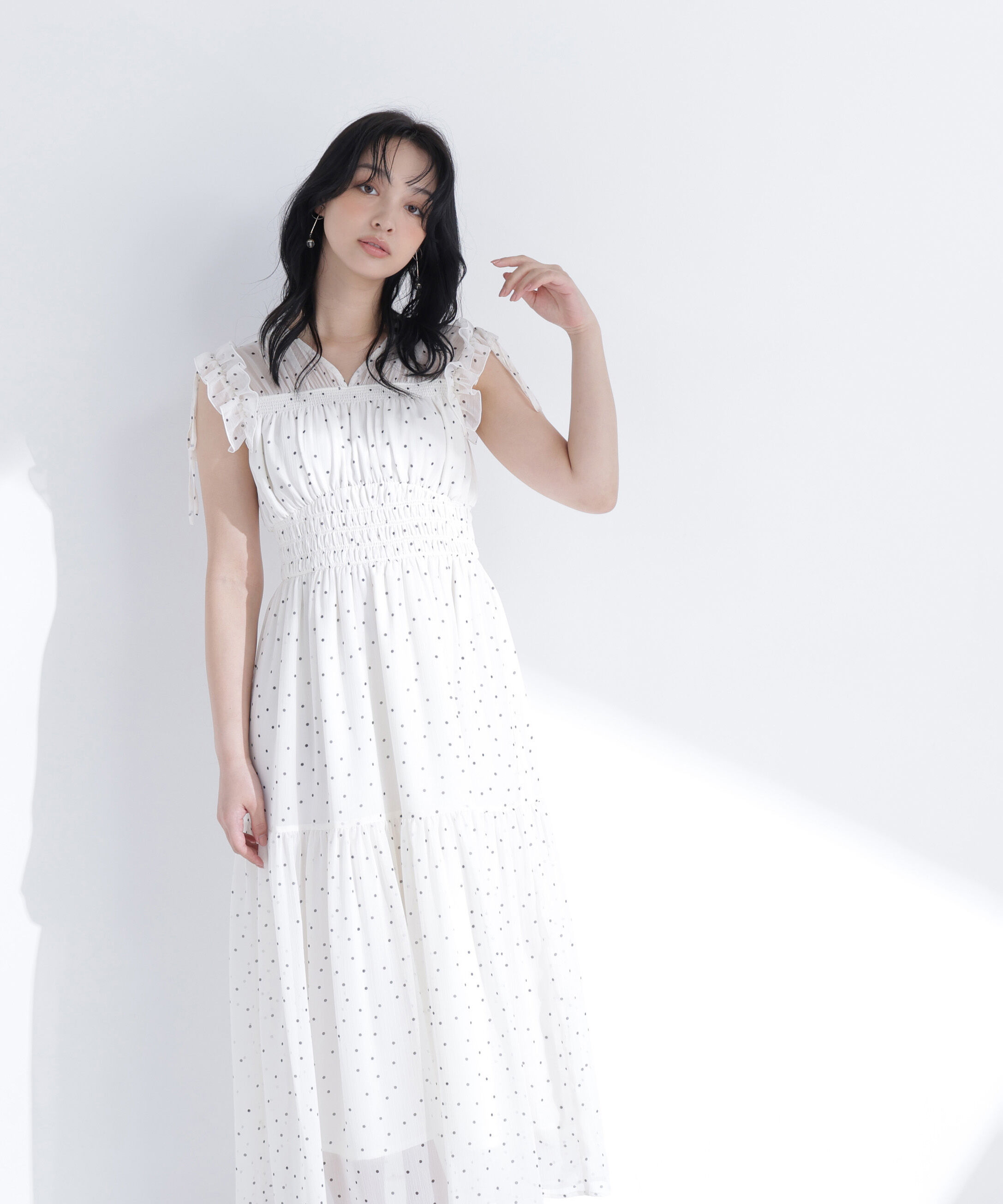  「フリルショルダー楊柳ワンピース」|ワンピース|