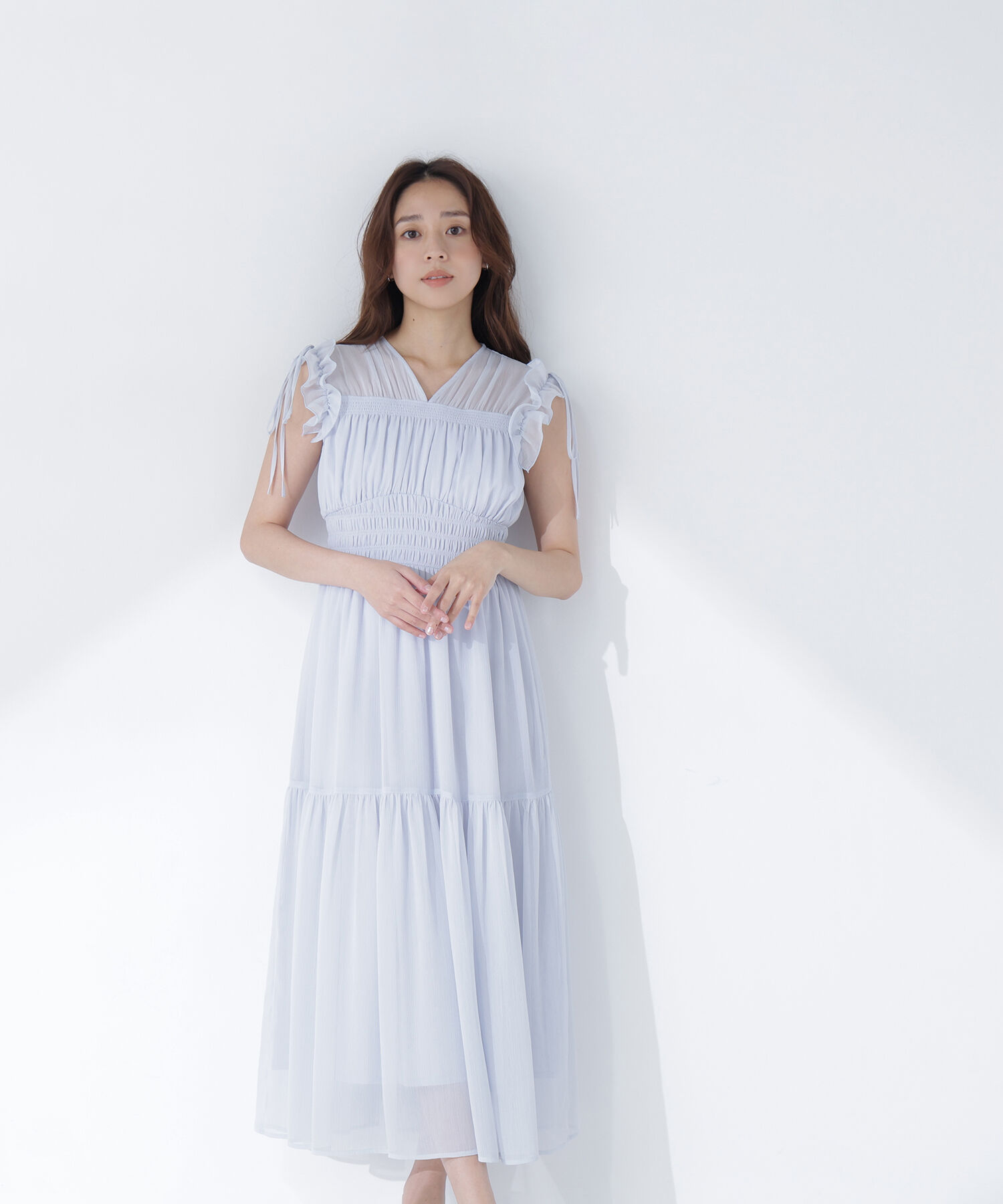  「フリルショルダー楊柳ワンピース」|ワンピース|