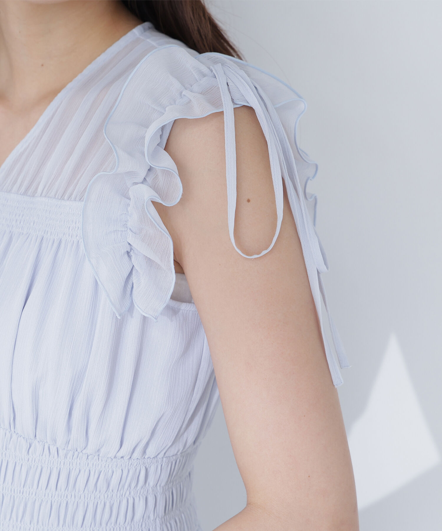  「フリルショルダー楊柳ワンピース」|ワンピース|