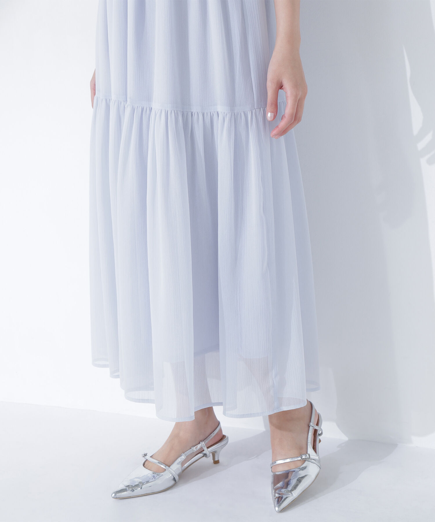  「フリルショルダー楊柳ワンピース」|ワンピース|