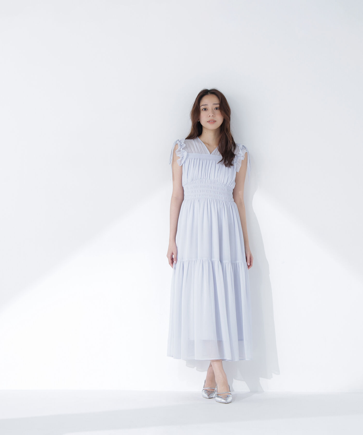  「フリルショルダー楊柳ワンピース」|ワンピース|