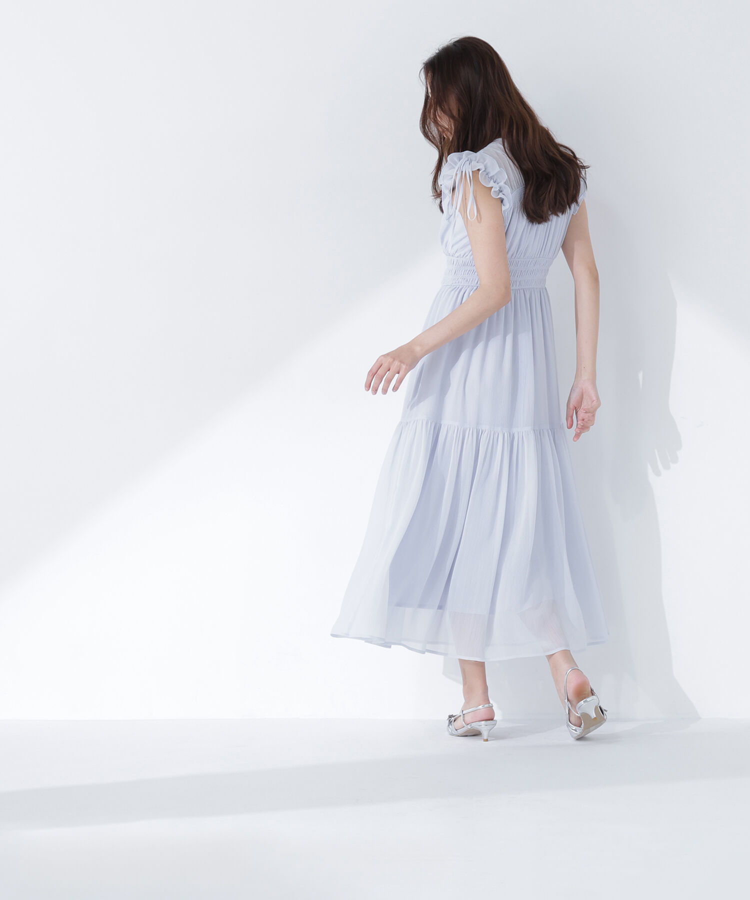  「フリルショルダー楊柳ワンピース」|ワンピース|