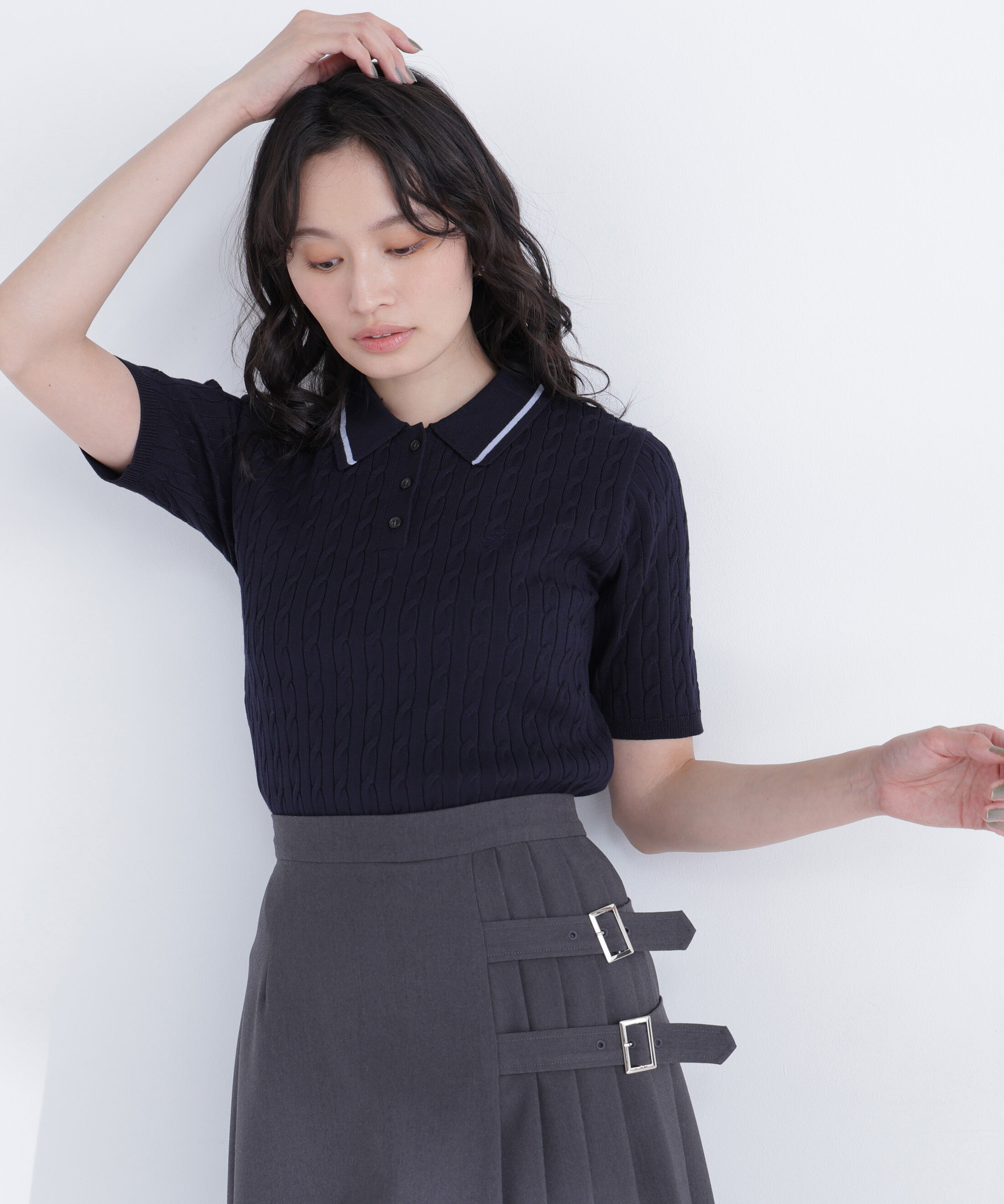  「ケーブルポロニット」|ニット・セーター|ネイビー2