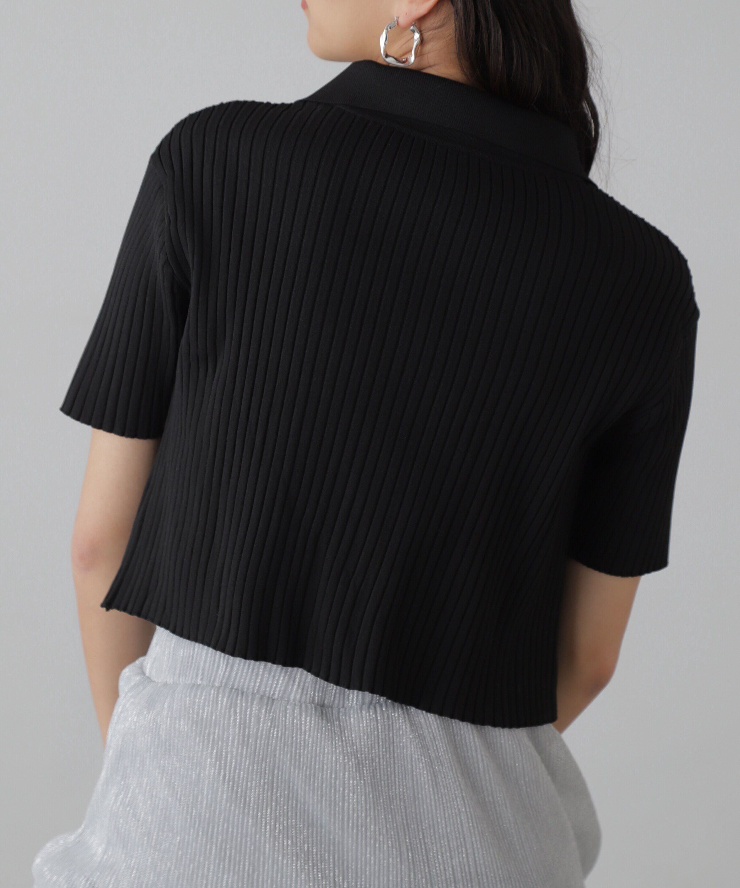  「襟付き半袖ジップニットカーディガン」|ニット・セーター|