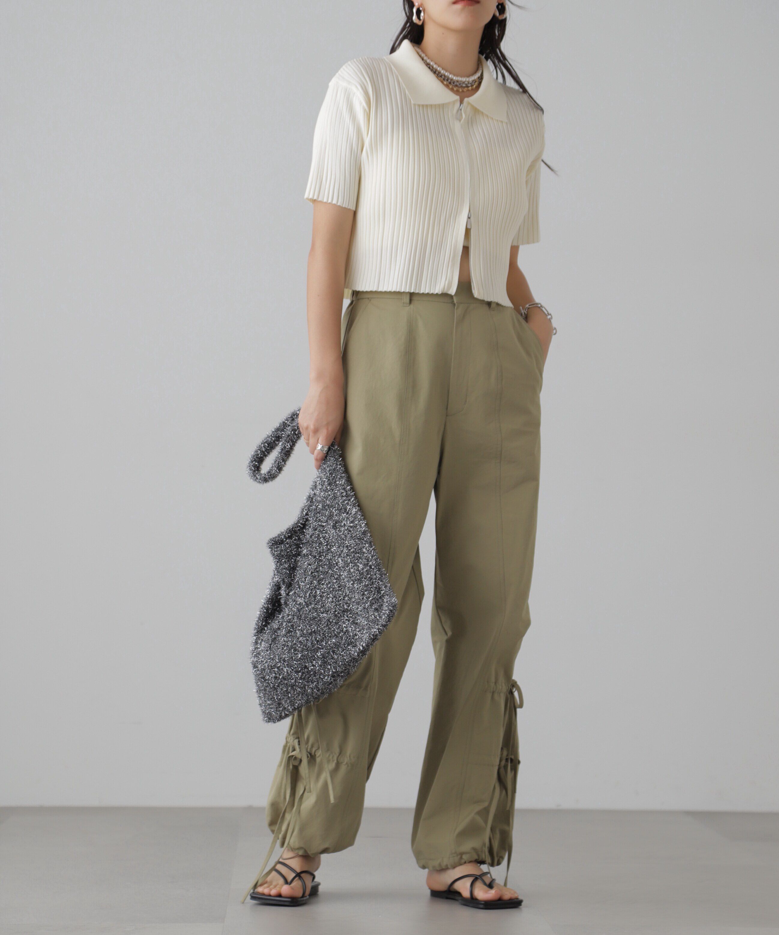  「襟付き半袖ジップニットカーディガン」|ニット・セーター|