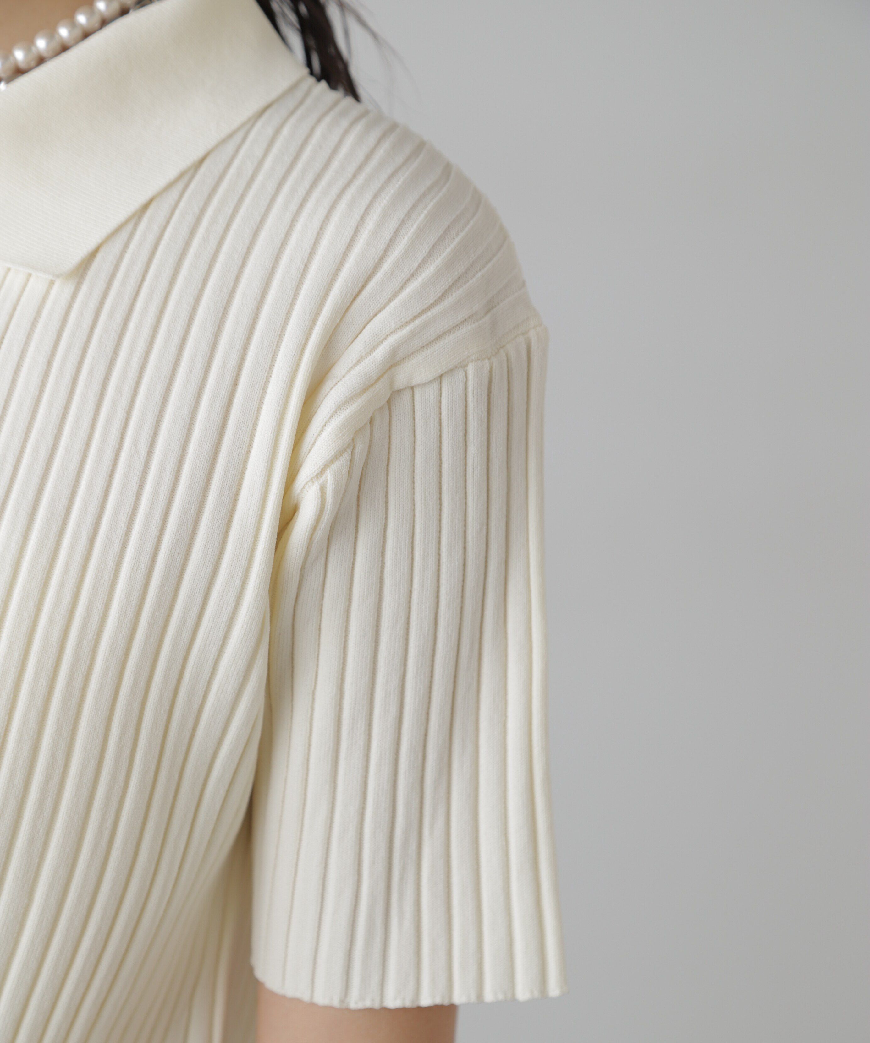  「襟付き半袖ジップニットカーディガン」|ニット・セーター|