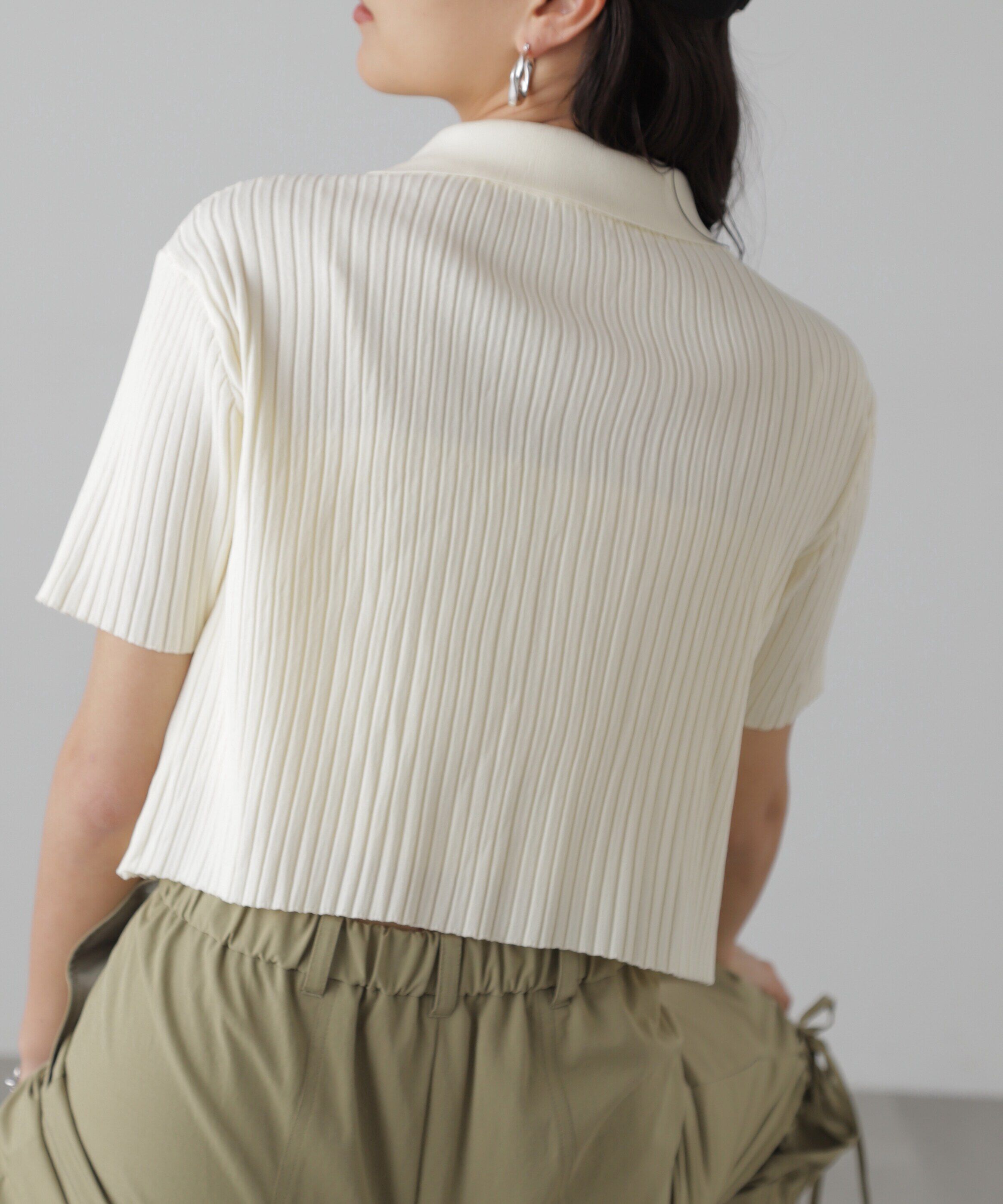  「襟付き半袖ジップニットカーディガン」|ニット・セーター|