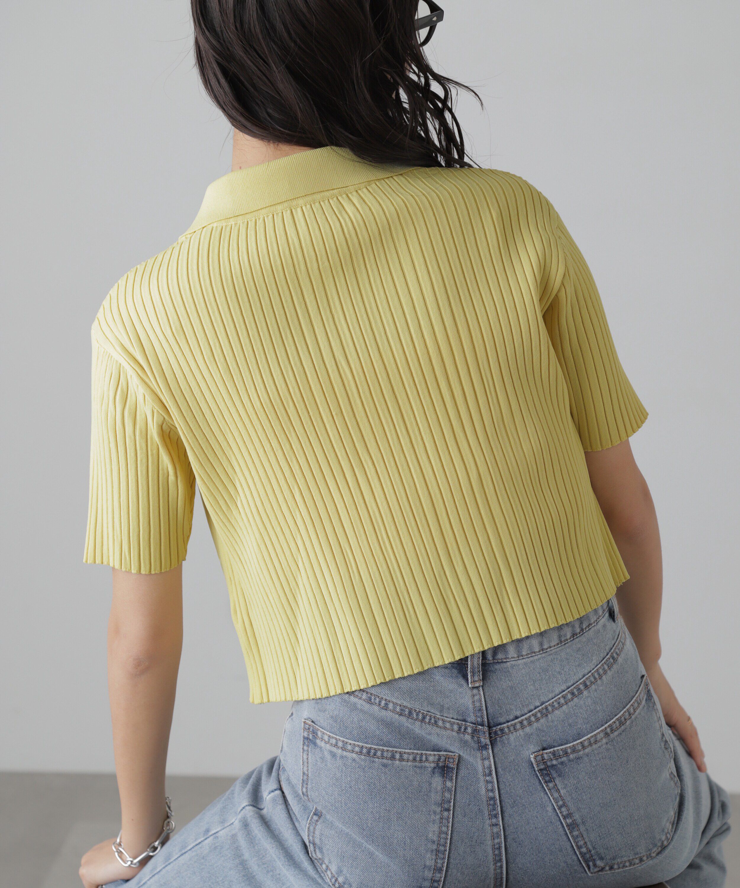  「襟付き半袖ジップニットカーディガン」|ニット・セーター|