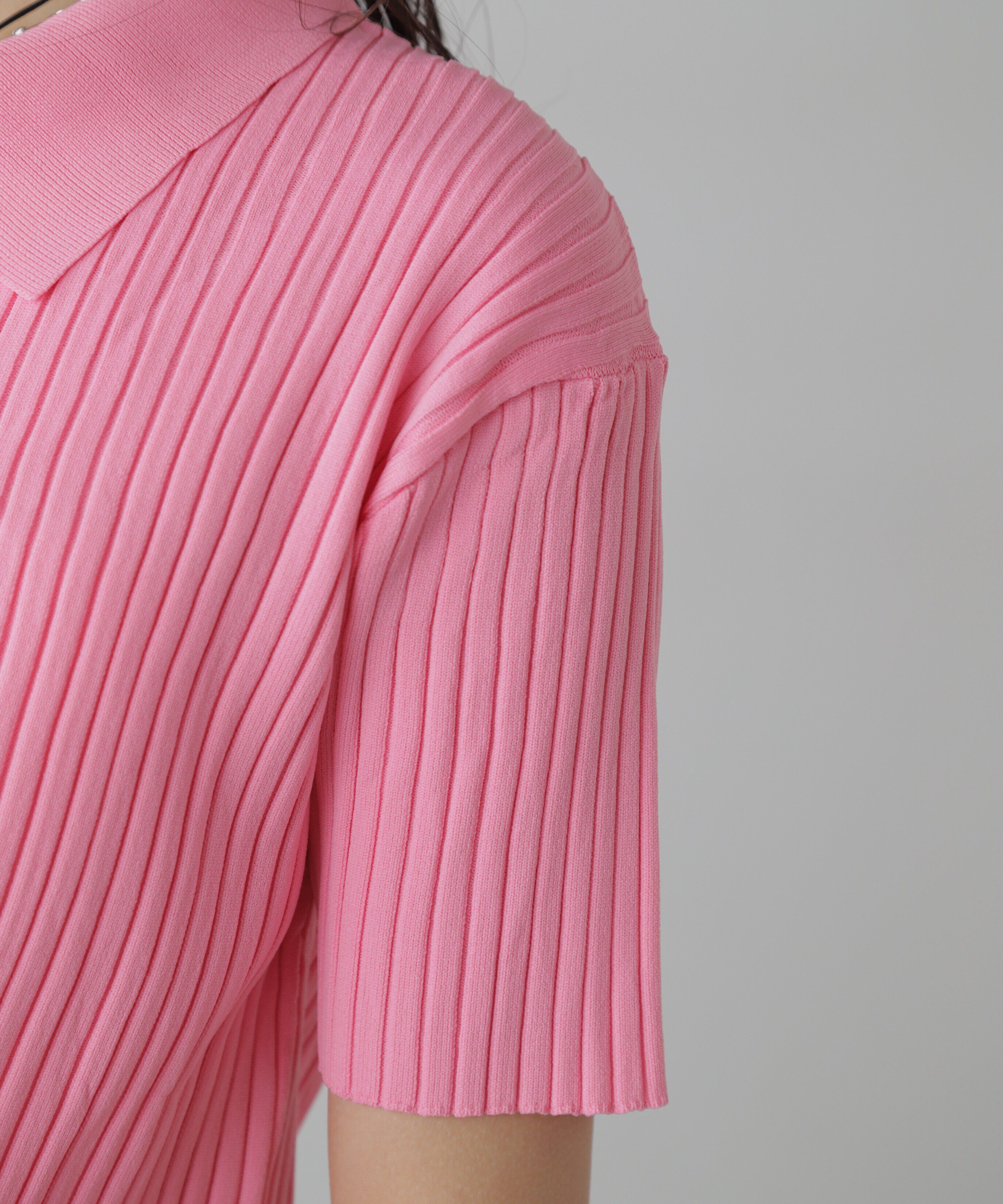  「襟付き半袖ジップニットカーディガン」|ニット・セーター|