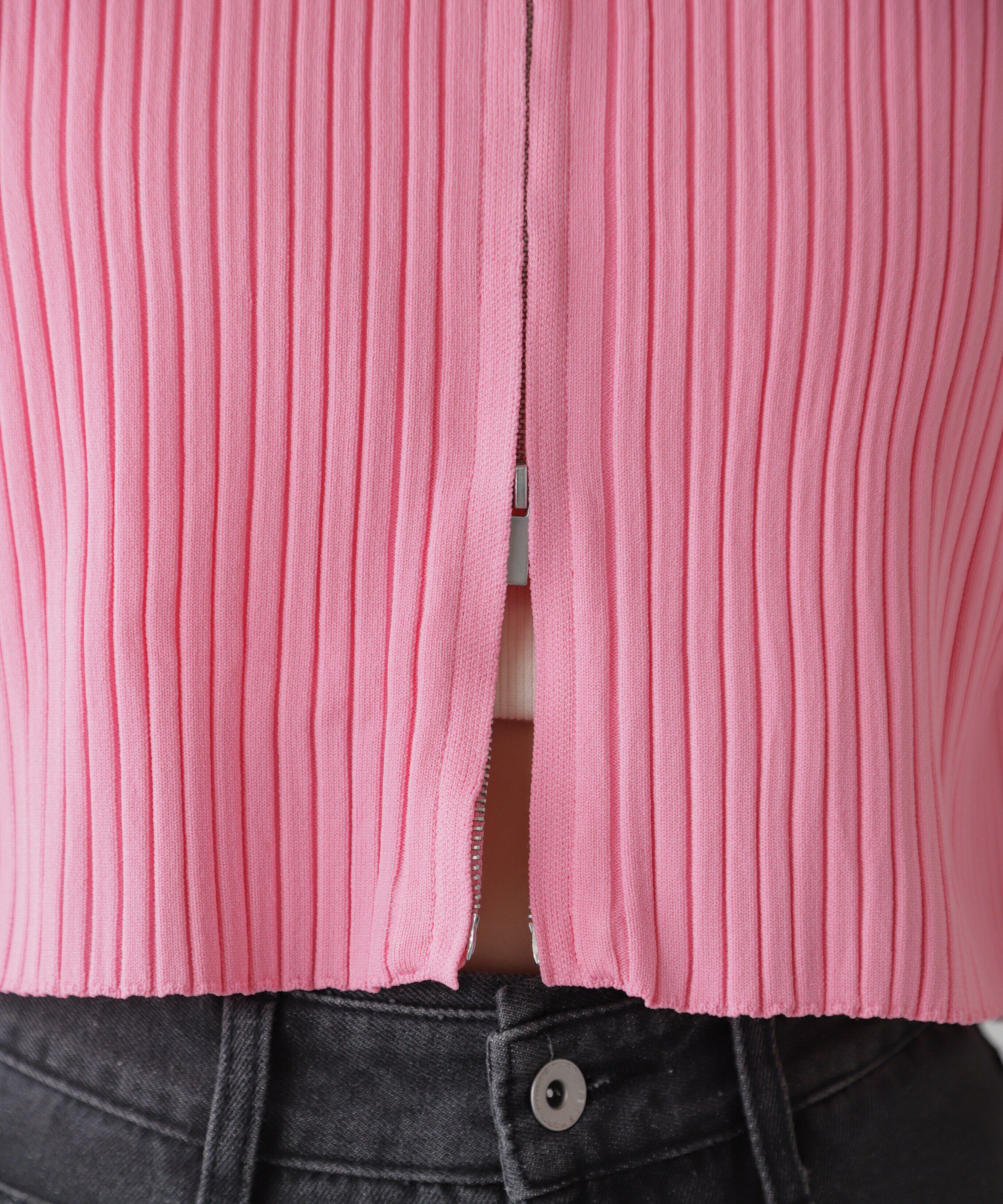  「襟付き半袖ジップニットカーディガン」|ニット・セーター|