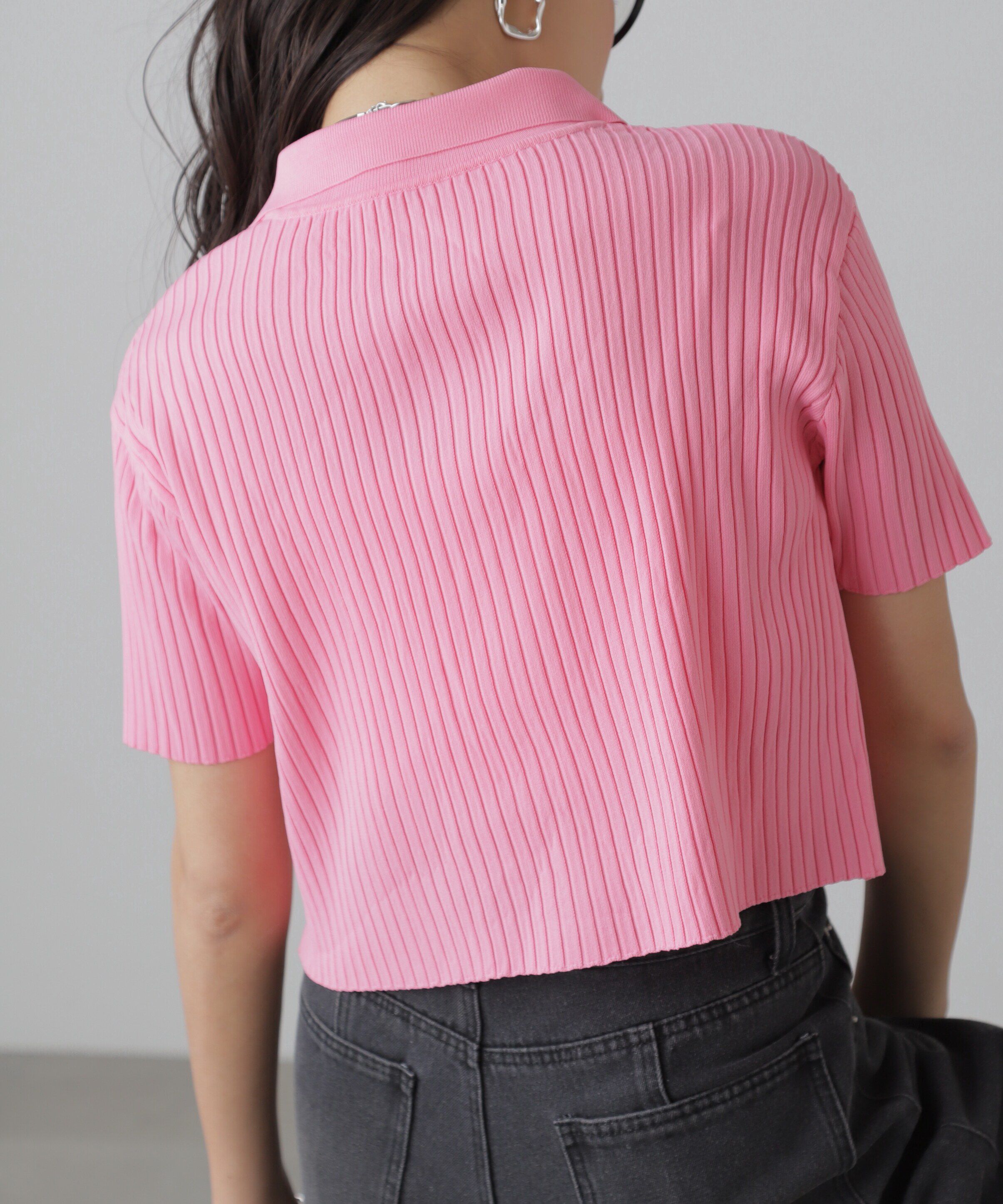  「襟付き半袖ジップニットカーディガン」|ニット・セーター|