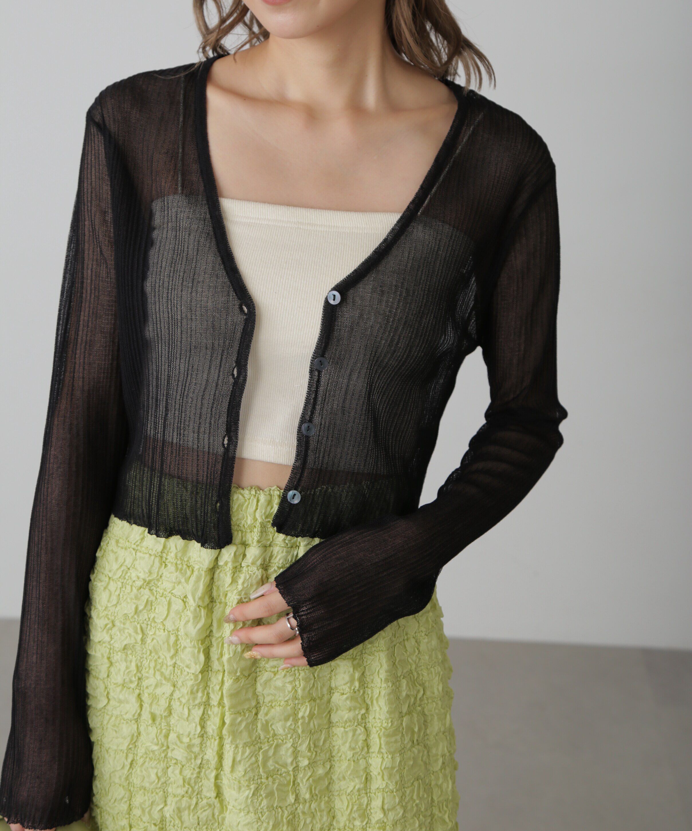  「シアーVネックコンパクトニットカーディガン」|ニット・セーター|