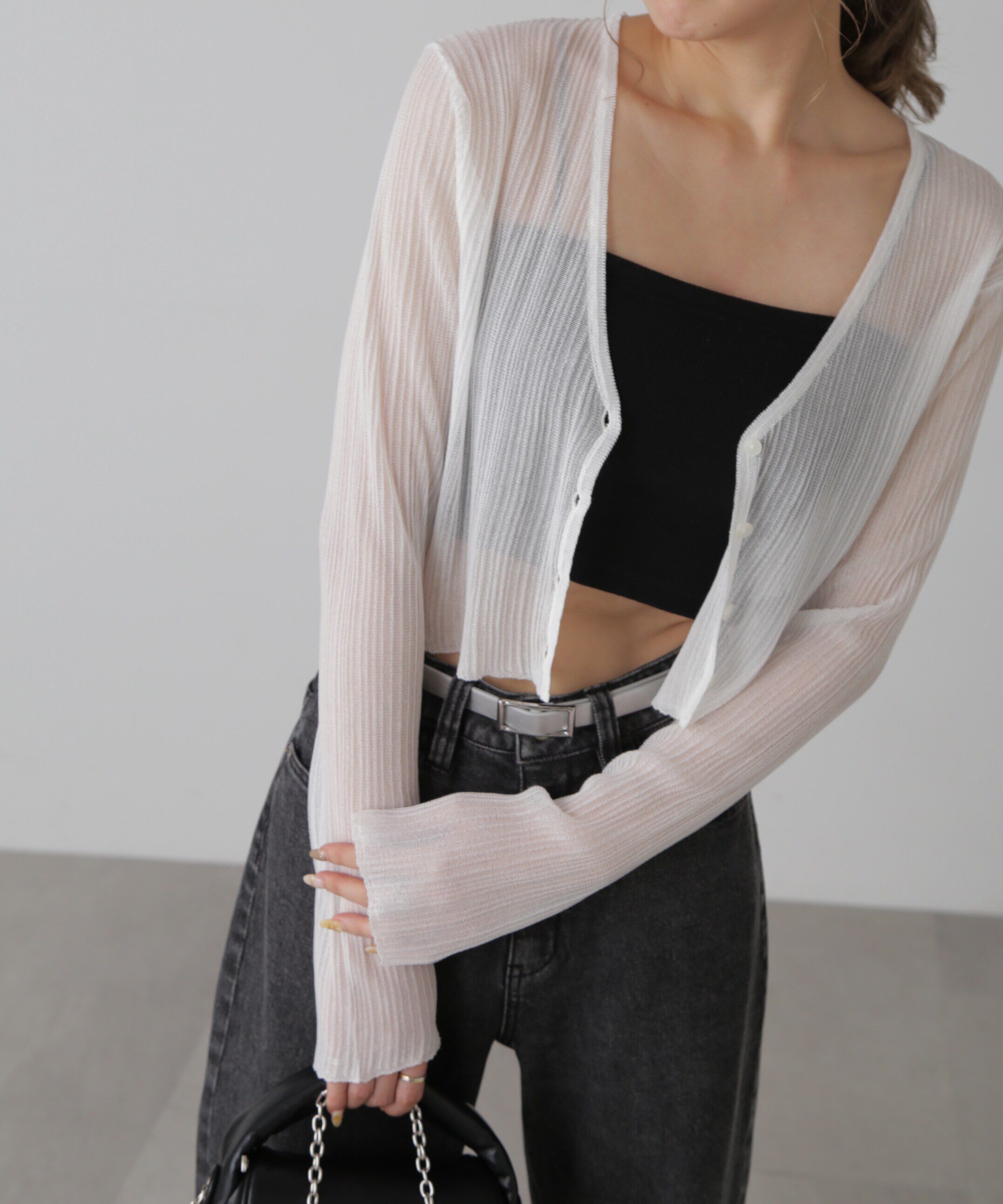  「シアーVネックコンパクトニットカーディガン」|ニット・セーター|