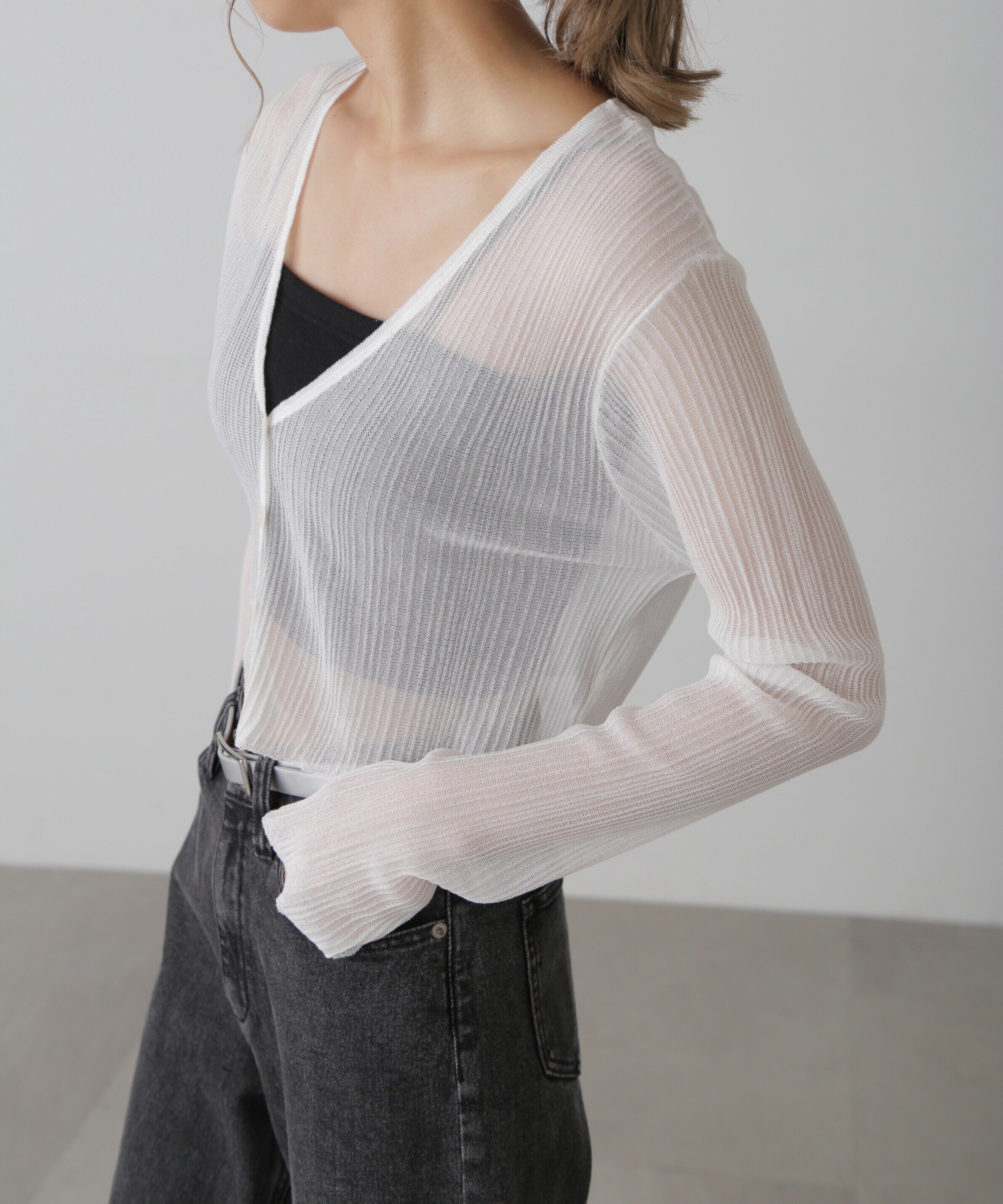  「シアーVネックコンパクトニットカーディガン」|ニット・セーター|