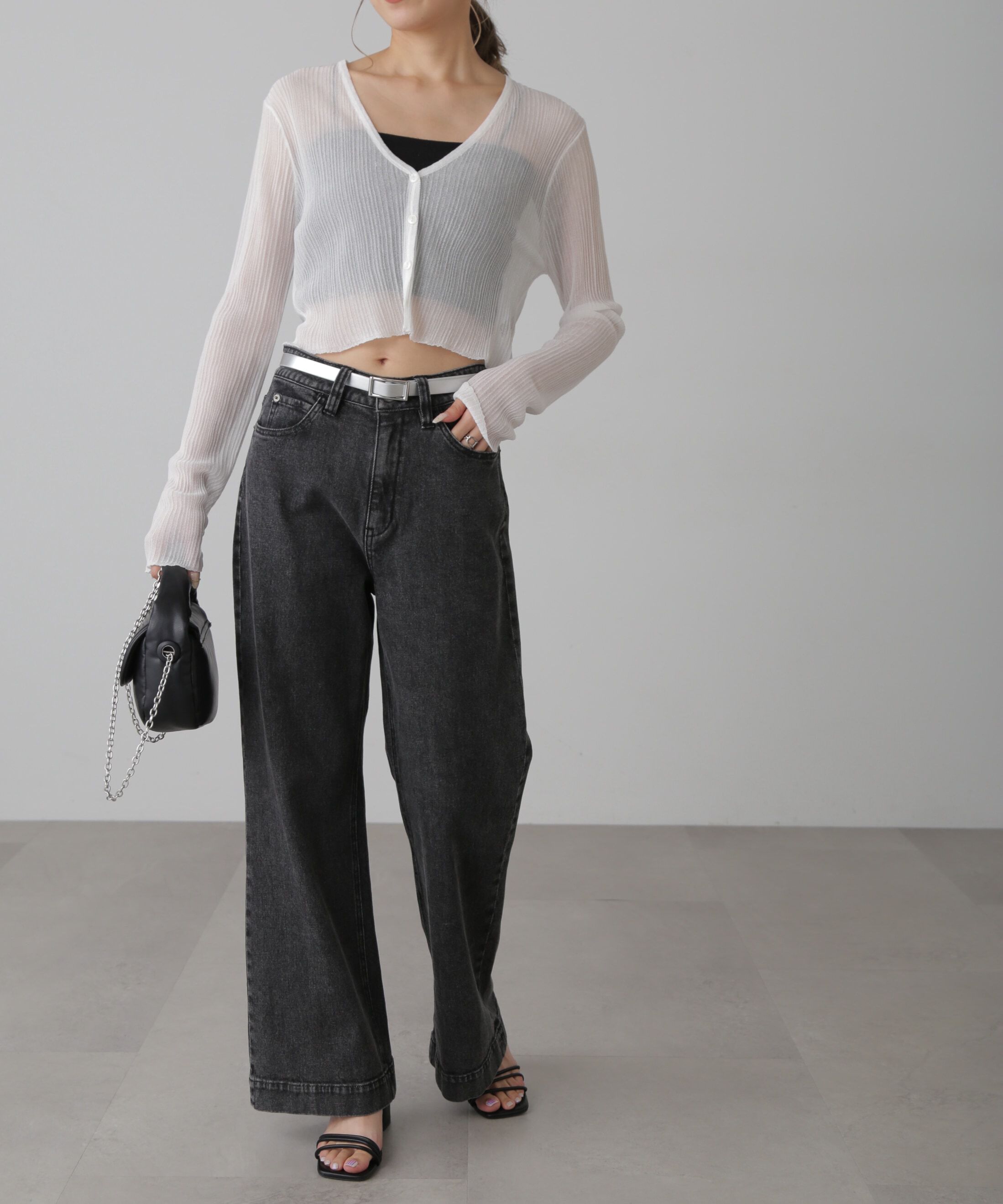  「シアーVネックコンパクトニットカーディガン」|ニット・セーター|