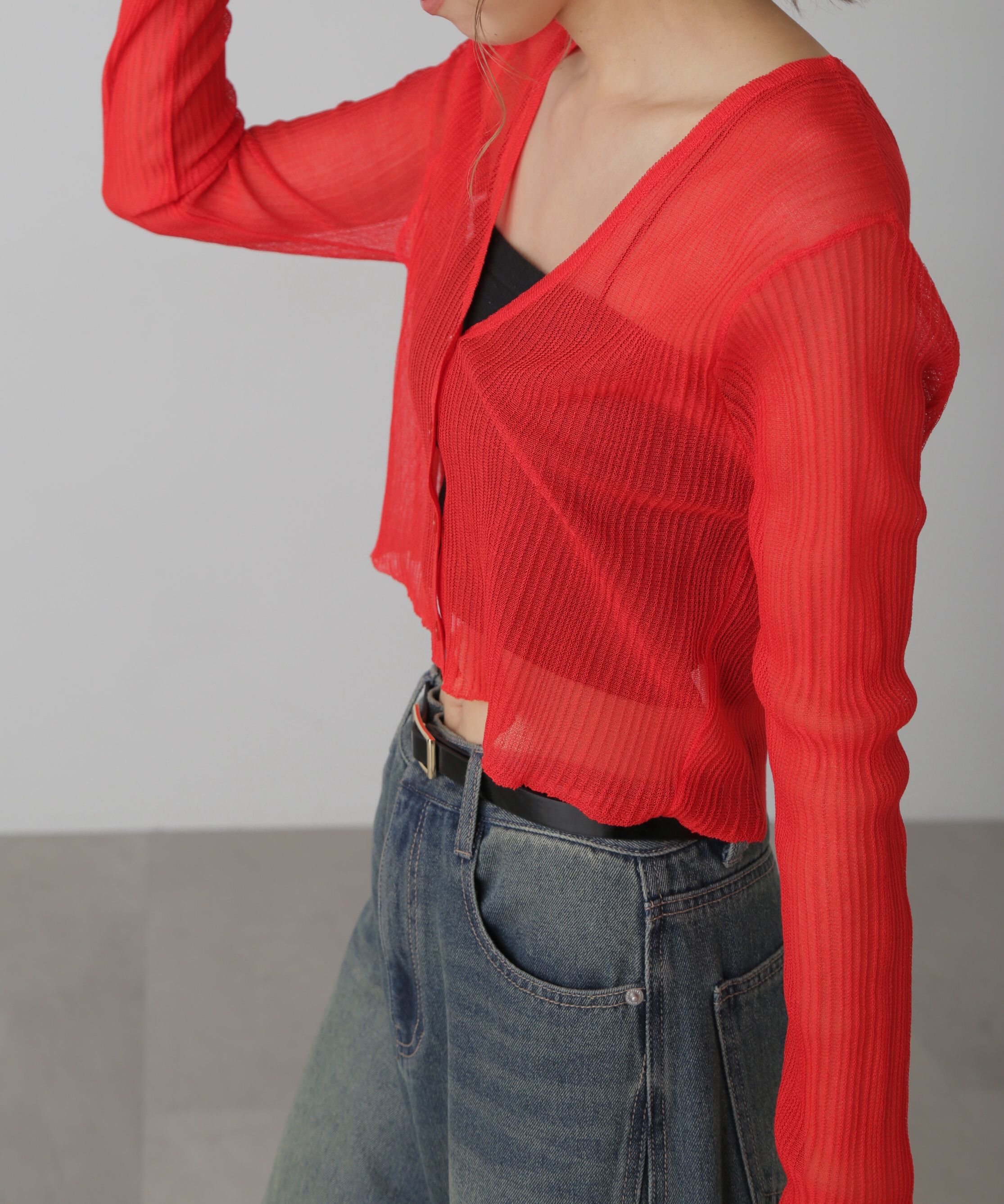  「シアーVネックコンパクトニットカーディガン」|ニット・セーター|