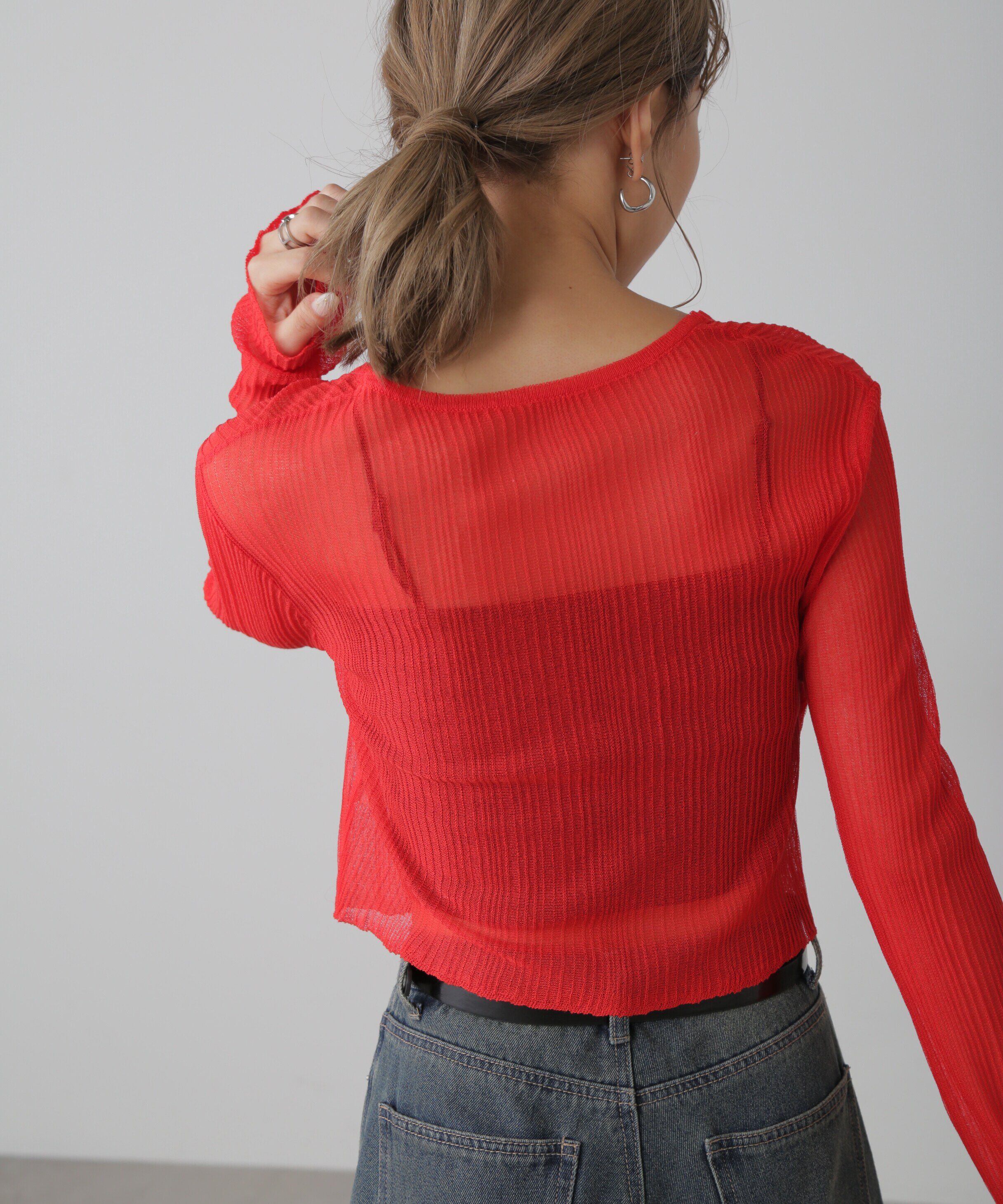  「シアーVネックコンパクトニットカーディガン」|ニット・セーター|